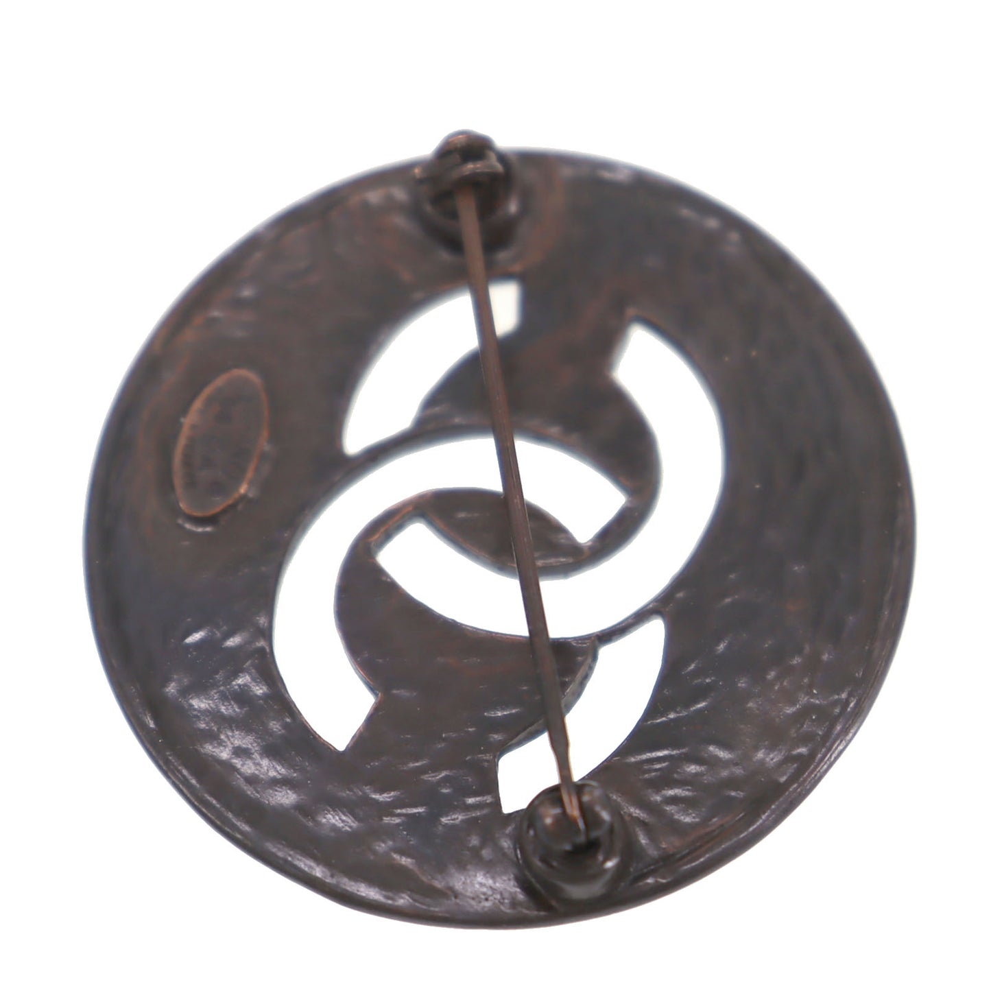 CHANEL CC Logos Circle Pin Brooch Dark Brown 98A #CD873