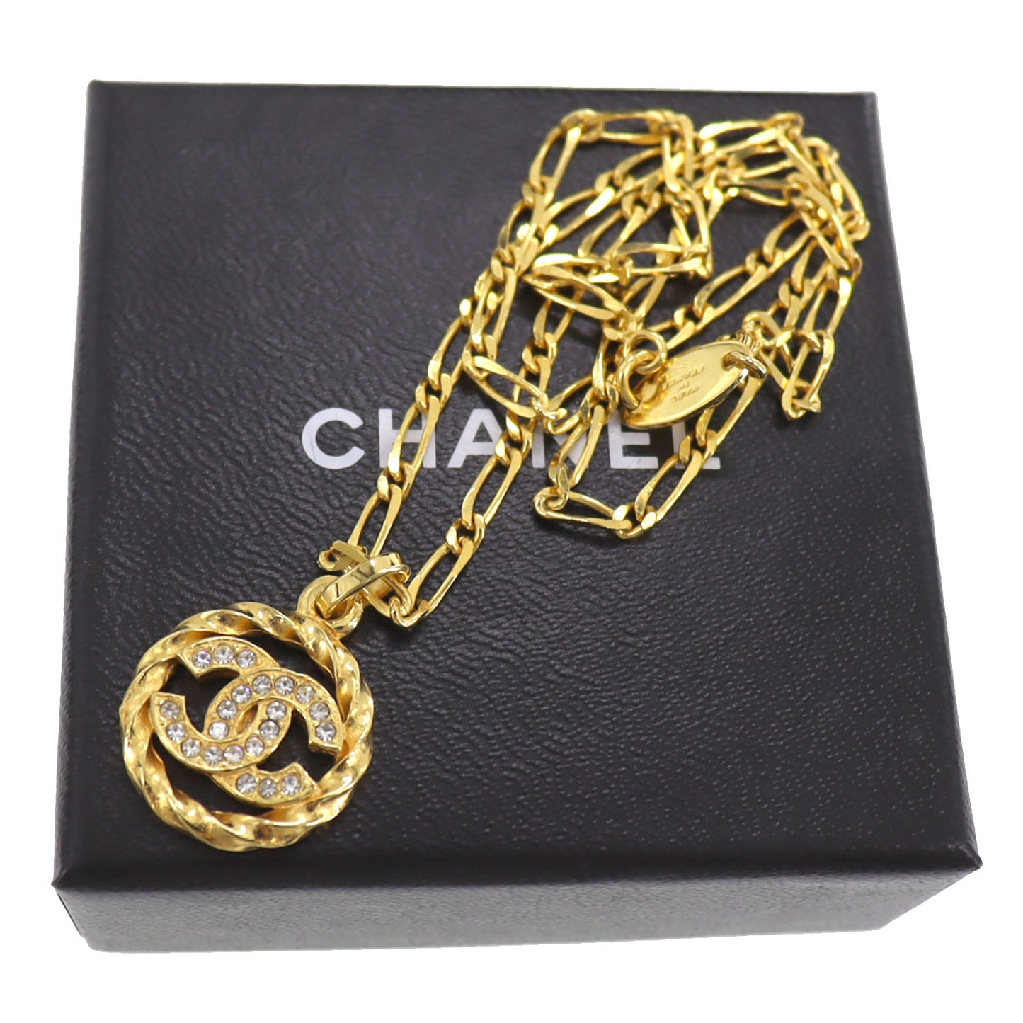 CHANEL CC Logos Circle Necklace Stone Gold 3438 #CJ478
