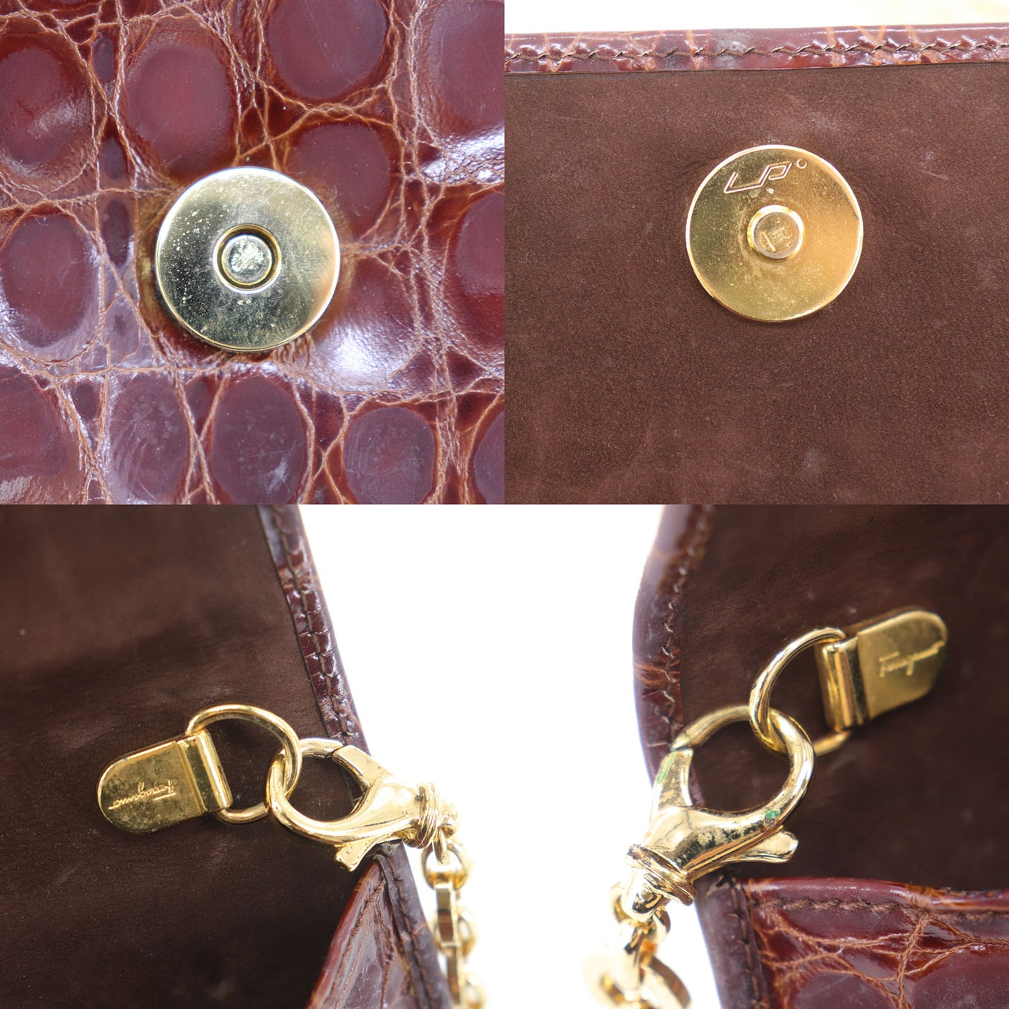 Salvatore Ferragamo Vara Mini Shoulder Bag Brown Embossed Leather #AH47