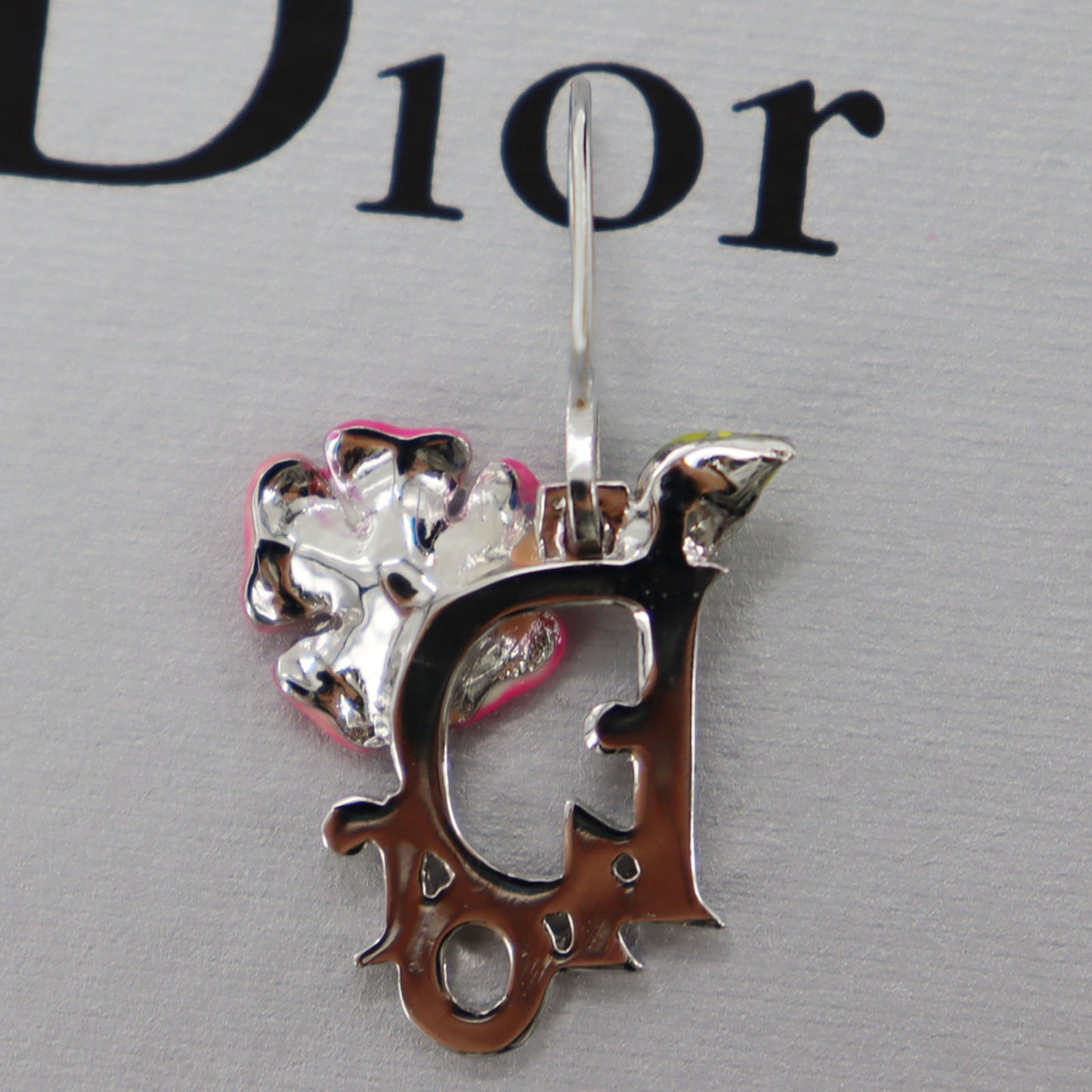 Christian Dior Logos Flower Motif Piercing Silver Plated #BT988