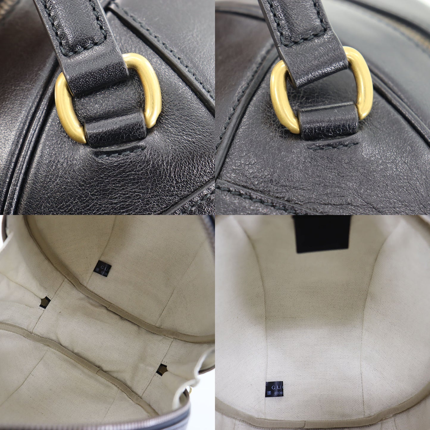 GUCCI Basket Ball Shape Handbag Black Leather #AH692