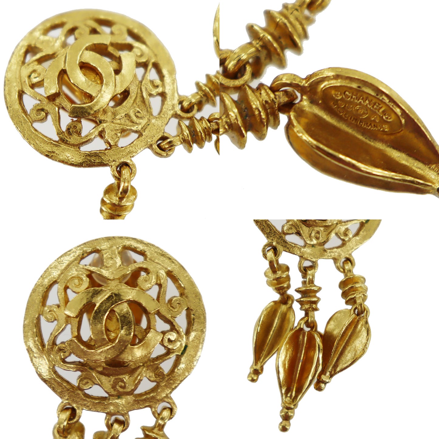 CHANEL CC Logos Circle Earrings Gold Clip-On 95 A #AH672