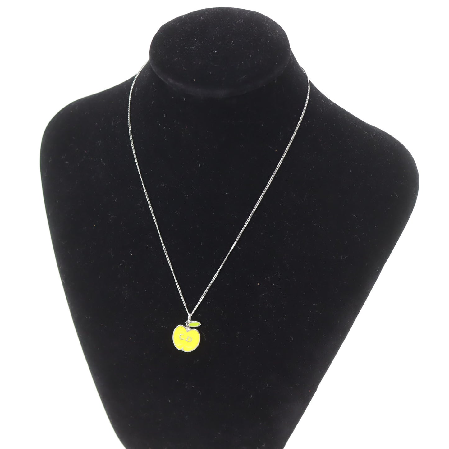 Christian Dior CD Logo Apple Motif Necklace Pendant Silver #CR775