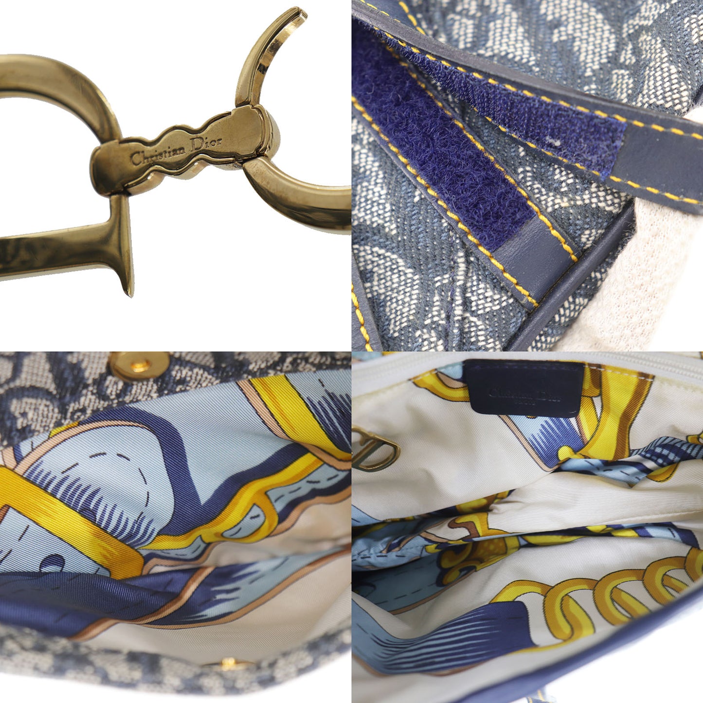Christian Dior Trotter Saddle Shoulder Handbag Navy Canvas #EB344