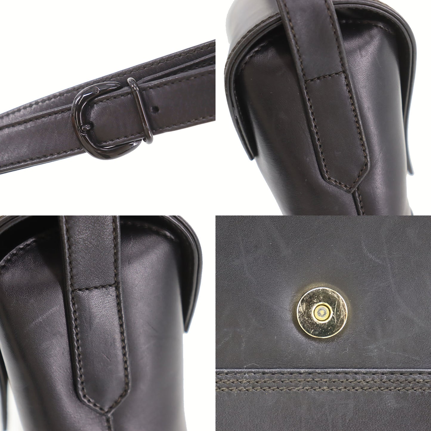 GUCCI Logos Crossbody Leather Shoulder Bag Black #CL63