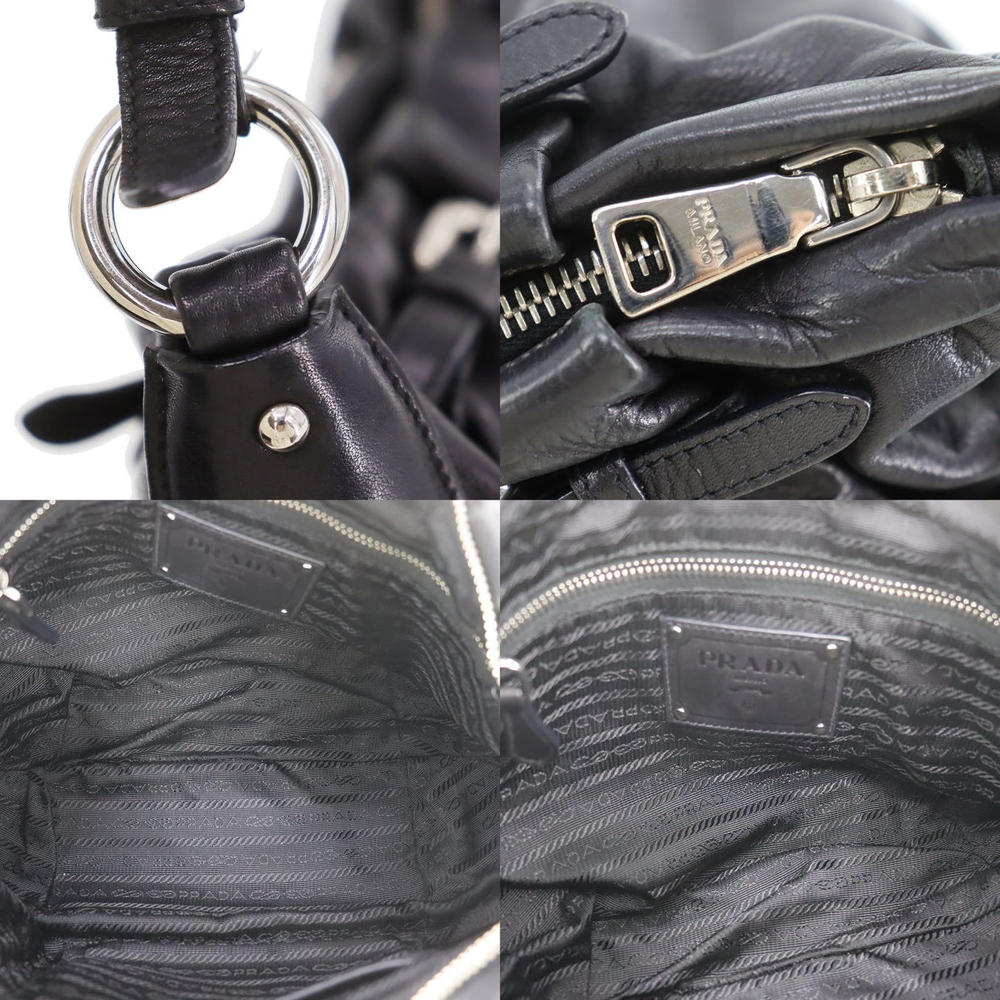 PRADA Logos Shoulder Handbag Black Leather #ED81