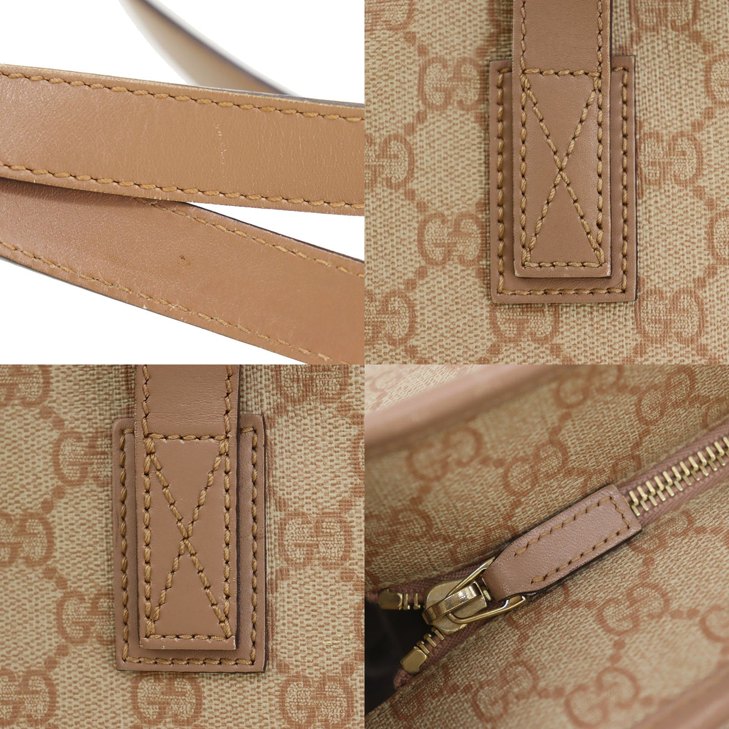 GUCCI GG Plus Tote Handbag Pink Beige PVC Leather #BZ754
