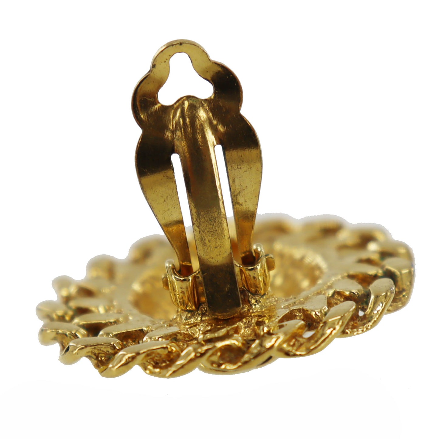 CHANEL Logos Chain Motif Earrings Gold Clip-On #BK663