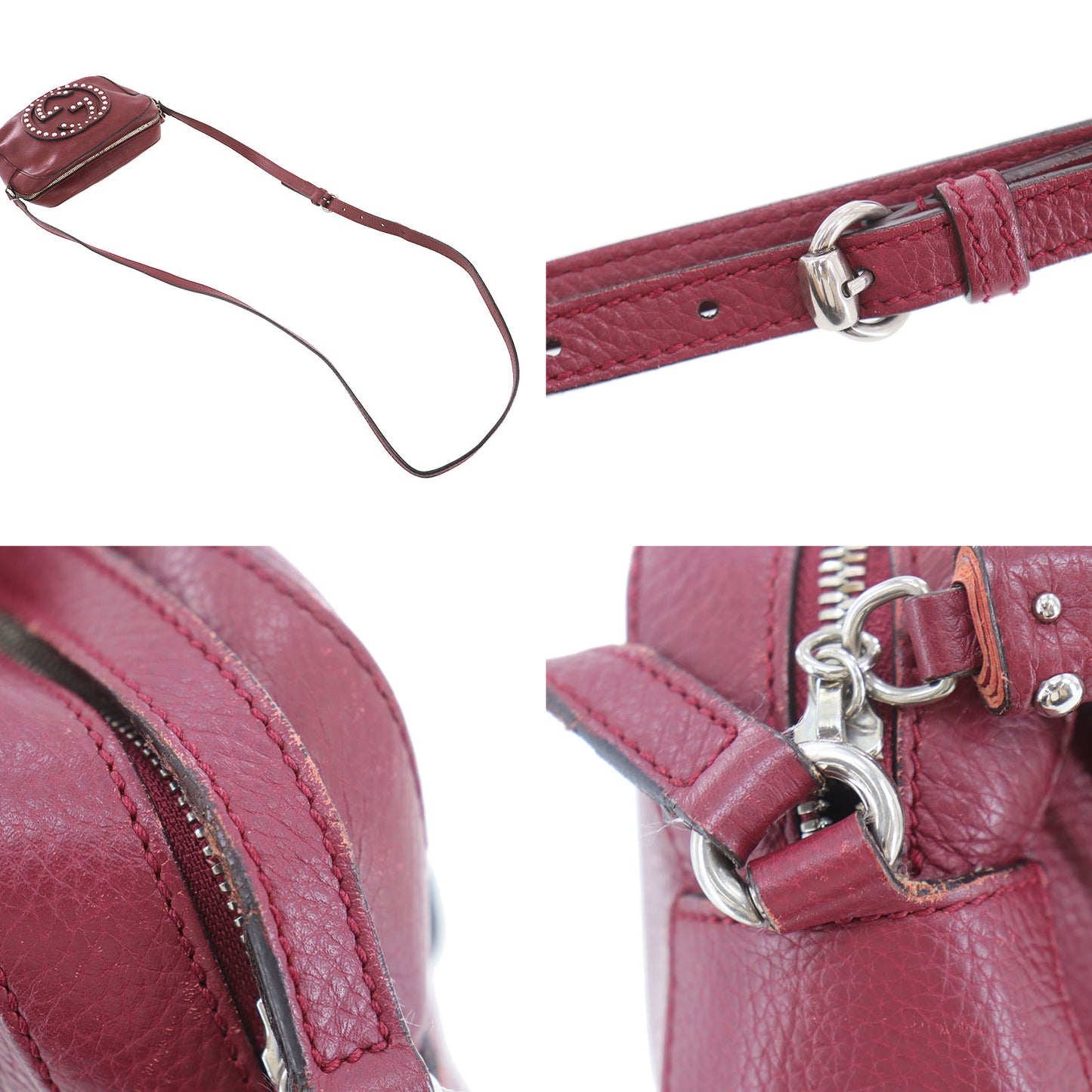 GUCCI Studded Soho Disco Crossbody Shoulder Bag Bordeaux Leather #AG432