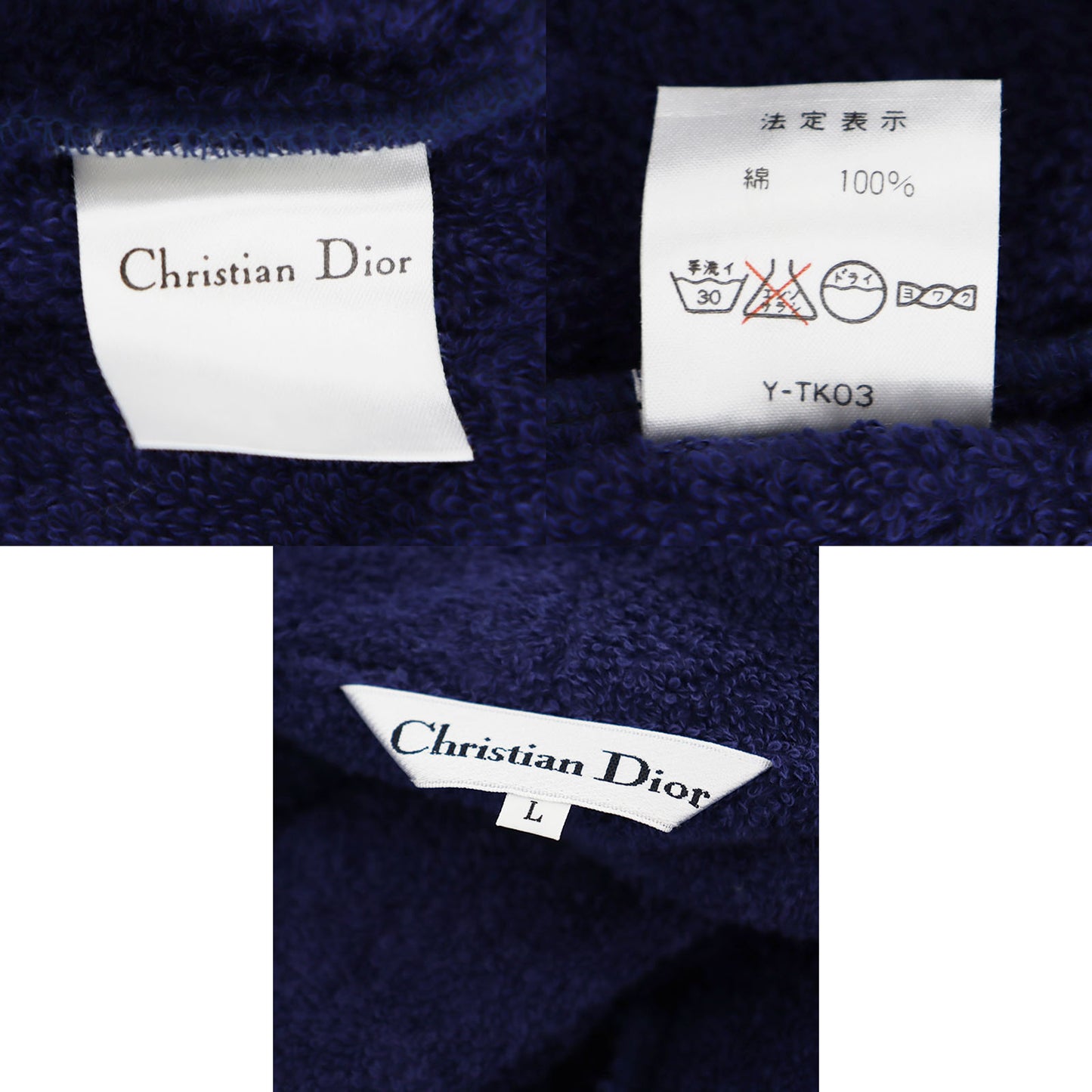 Christian Dior Long Sleeve Bathrobe Navy Cotton 100% L Size Japan #AG118