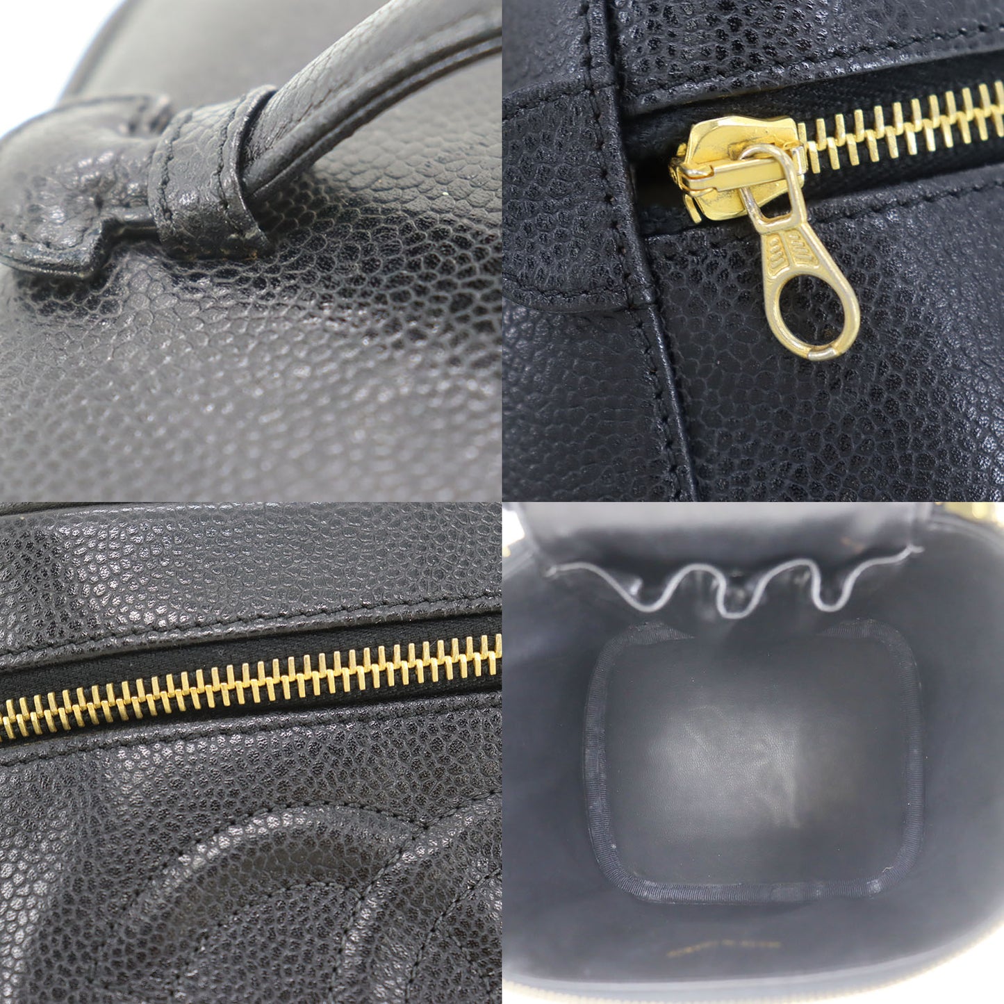 CHANEL CC Handbag Vanity Black Caviar Skin Leather #CP939