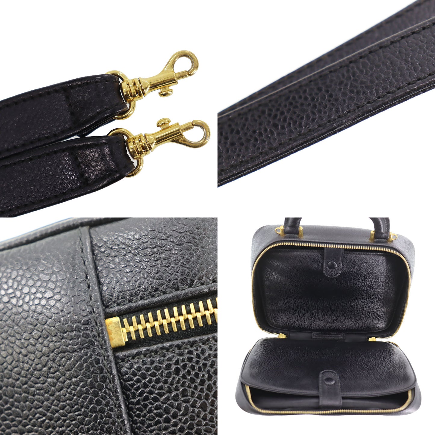 CHANEL CC Shoulder Handbag Vanity Black Caviar Skin Leather #CD668