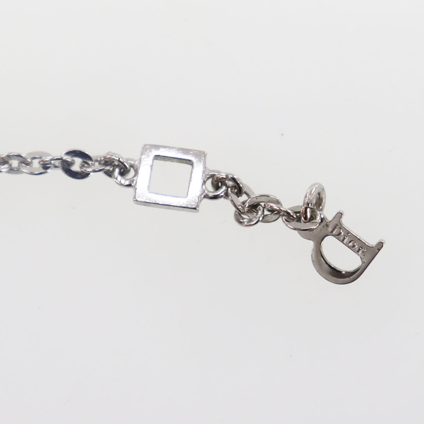 Christian Dior Logo Heart Chain Necklace Silver #CX518