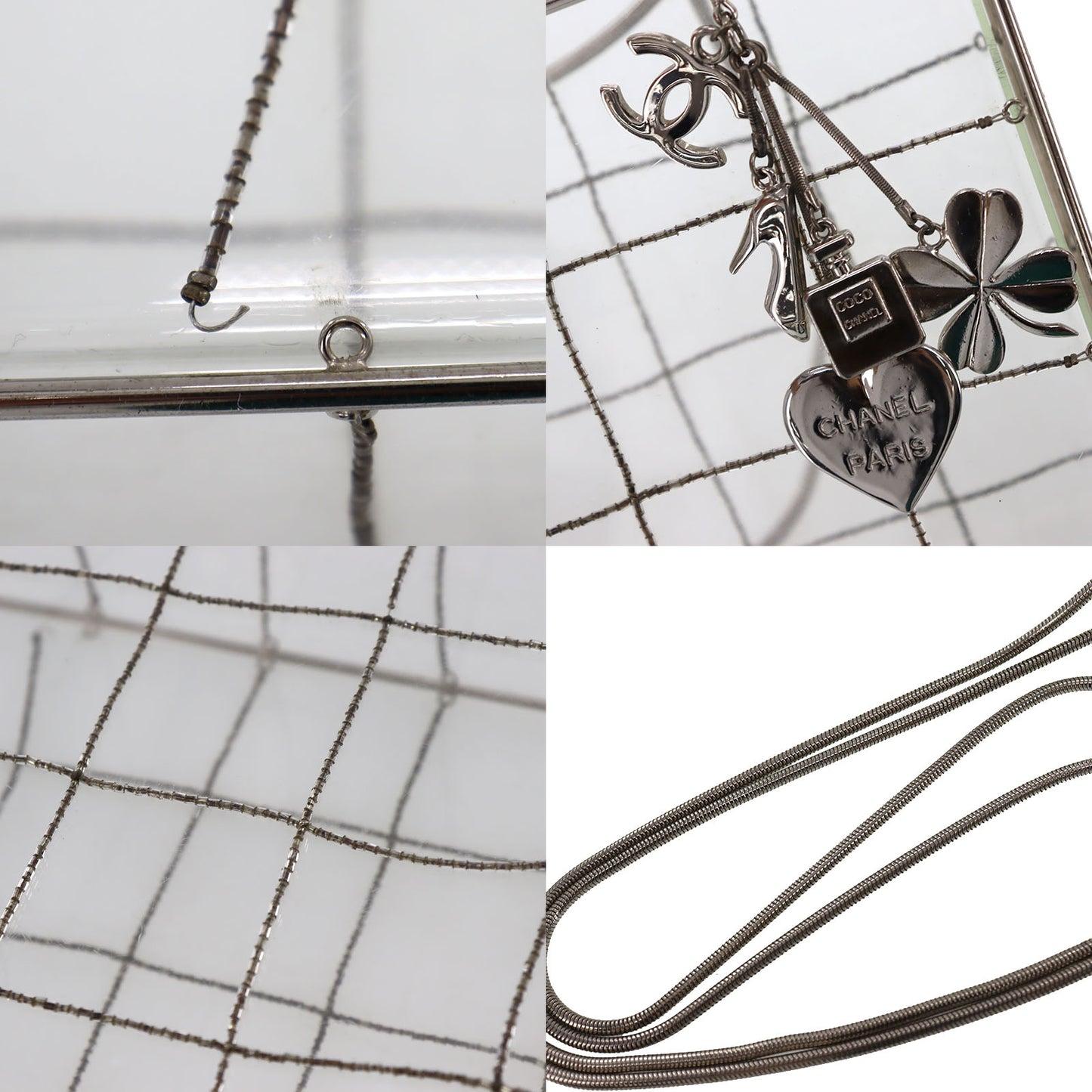 CHANEL Acrylic Beads Snake Chain Shoulder Bag Square Clear #AG172