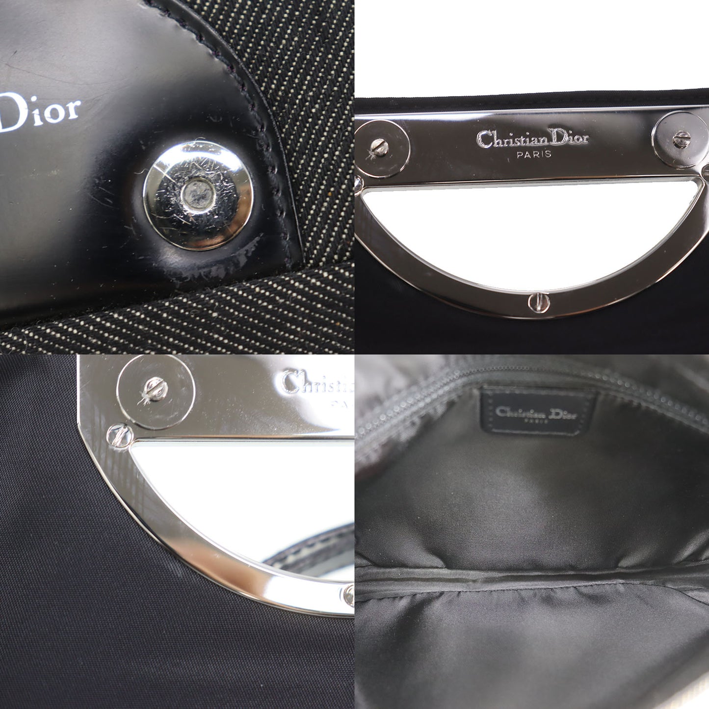 Christian Dior Maris Pearl Handbag Black Denim Canvas #CG970