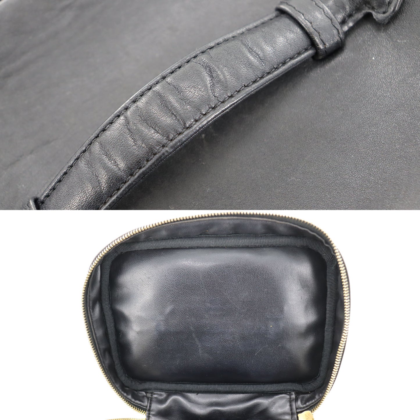 CHANEL Bicolore Handbag Vanity Pouch Black Lambskin #AH691