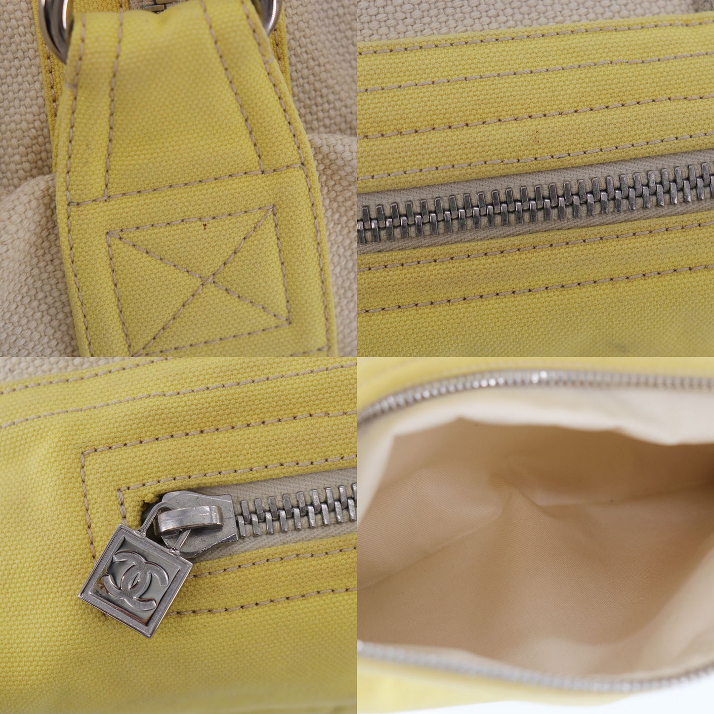 CHANEL Sports Line Boston Bag Beige Yellow Canvas #EF363