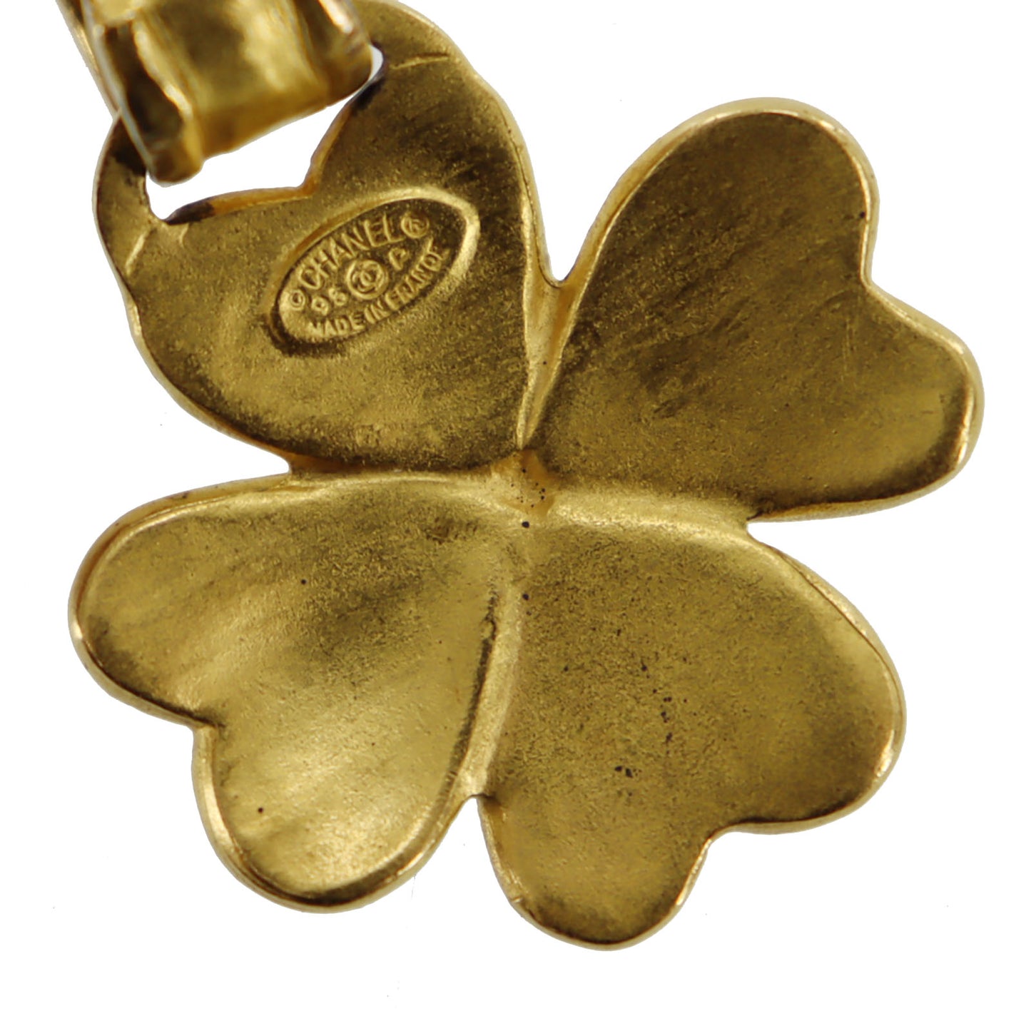 CHANEL CC Logos Clover Earrings 95 P Gold Clip-On #AH572