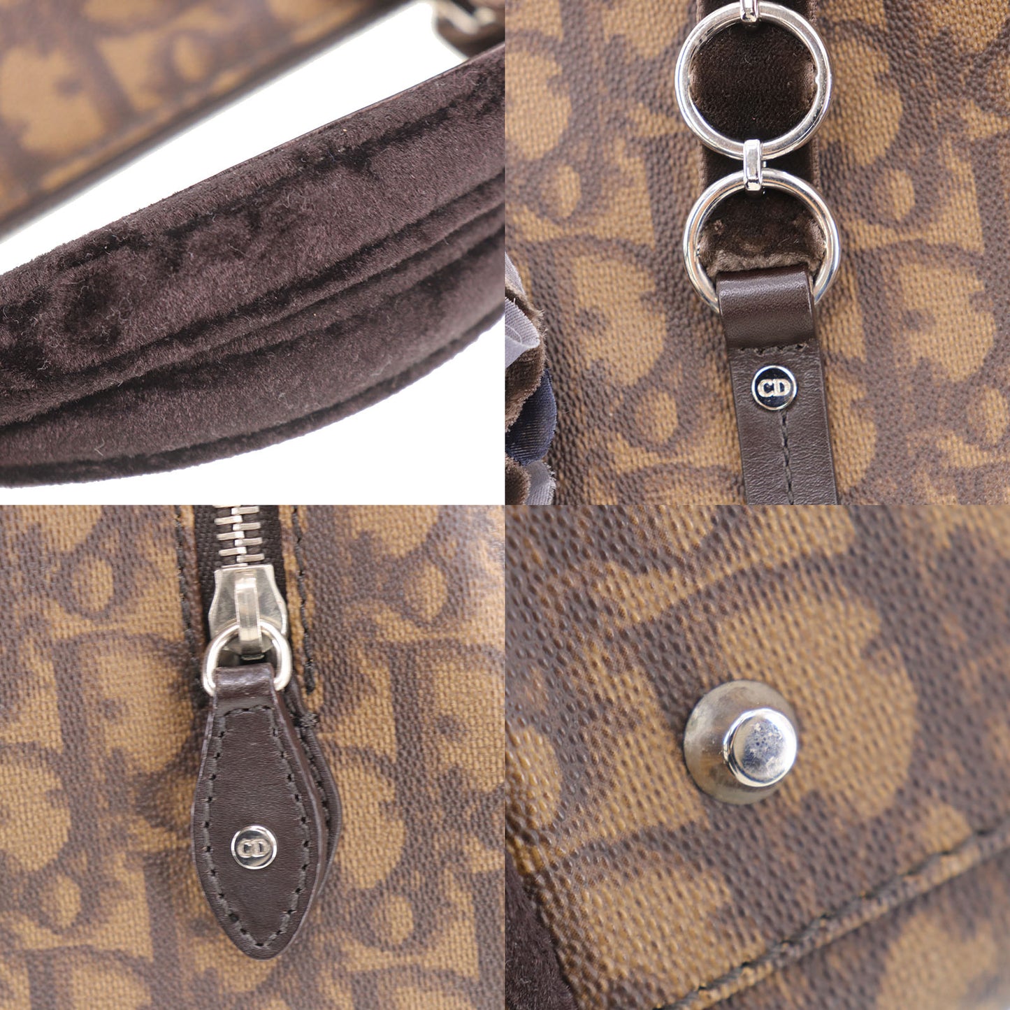 Christian Dior Trotter Flower Handbag Brown PVC #EC853