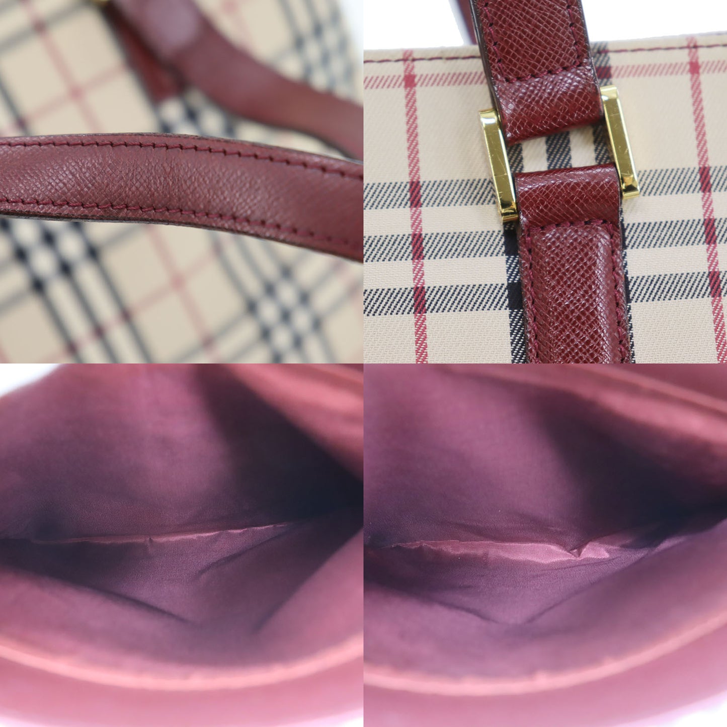 Burberry Nova Check Handbag Beige Bordeaux Canvas #BT778