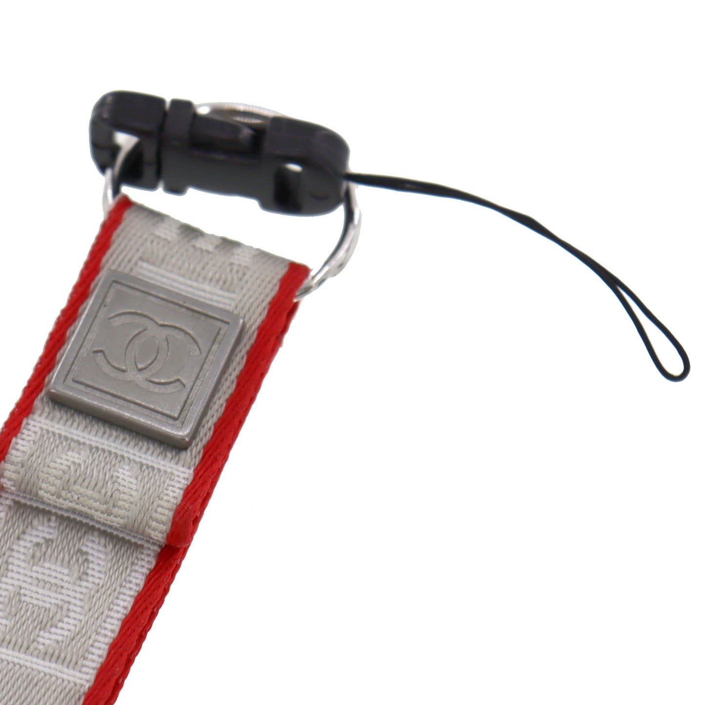 CHANEL Logo Neck Strap Gray Red Nylon Canvas #AG131