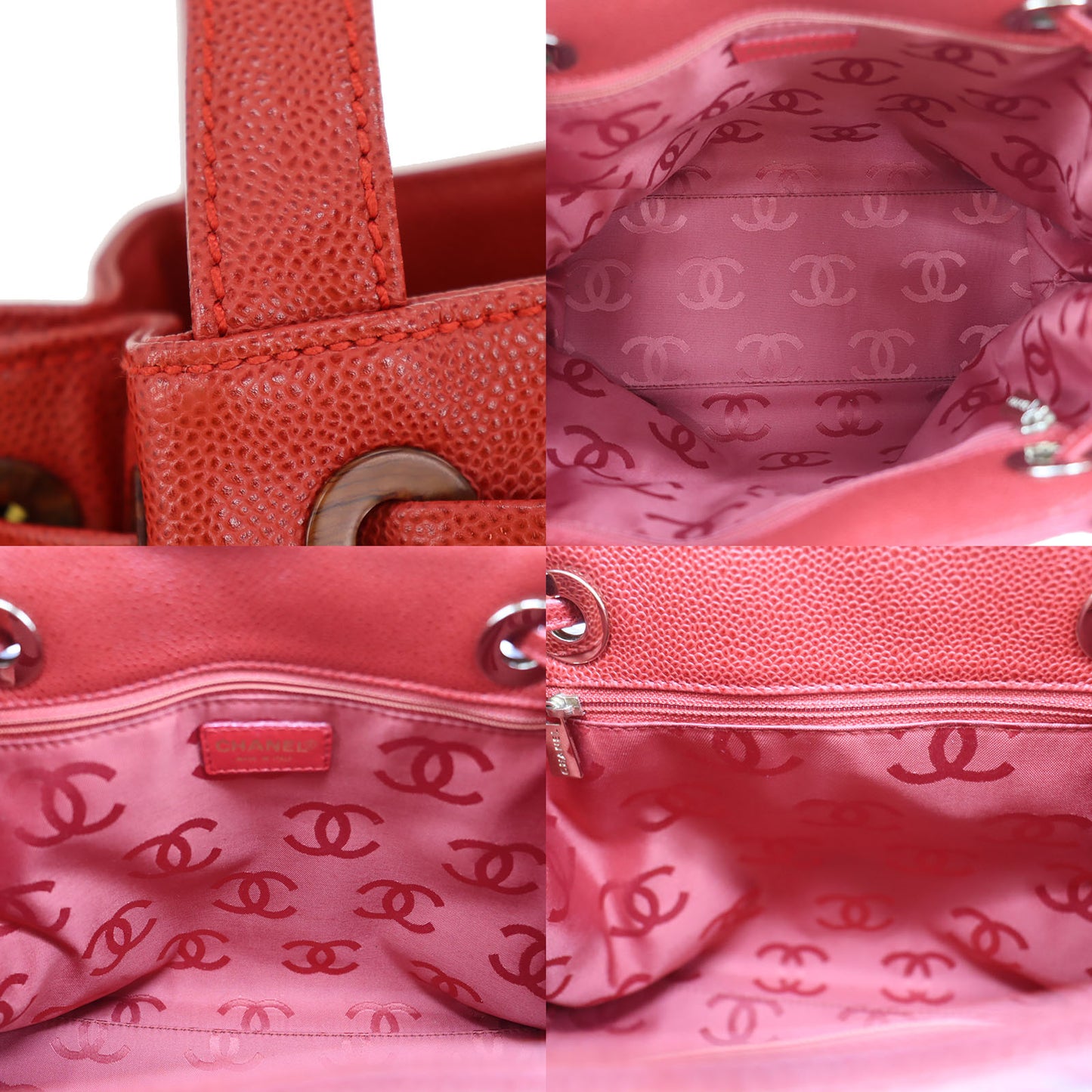 CHANEL CC Shoulder Handbag Red Caviar Skin Leather #CD264