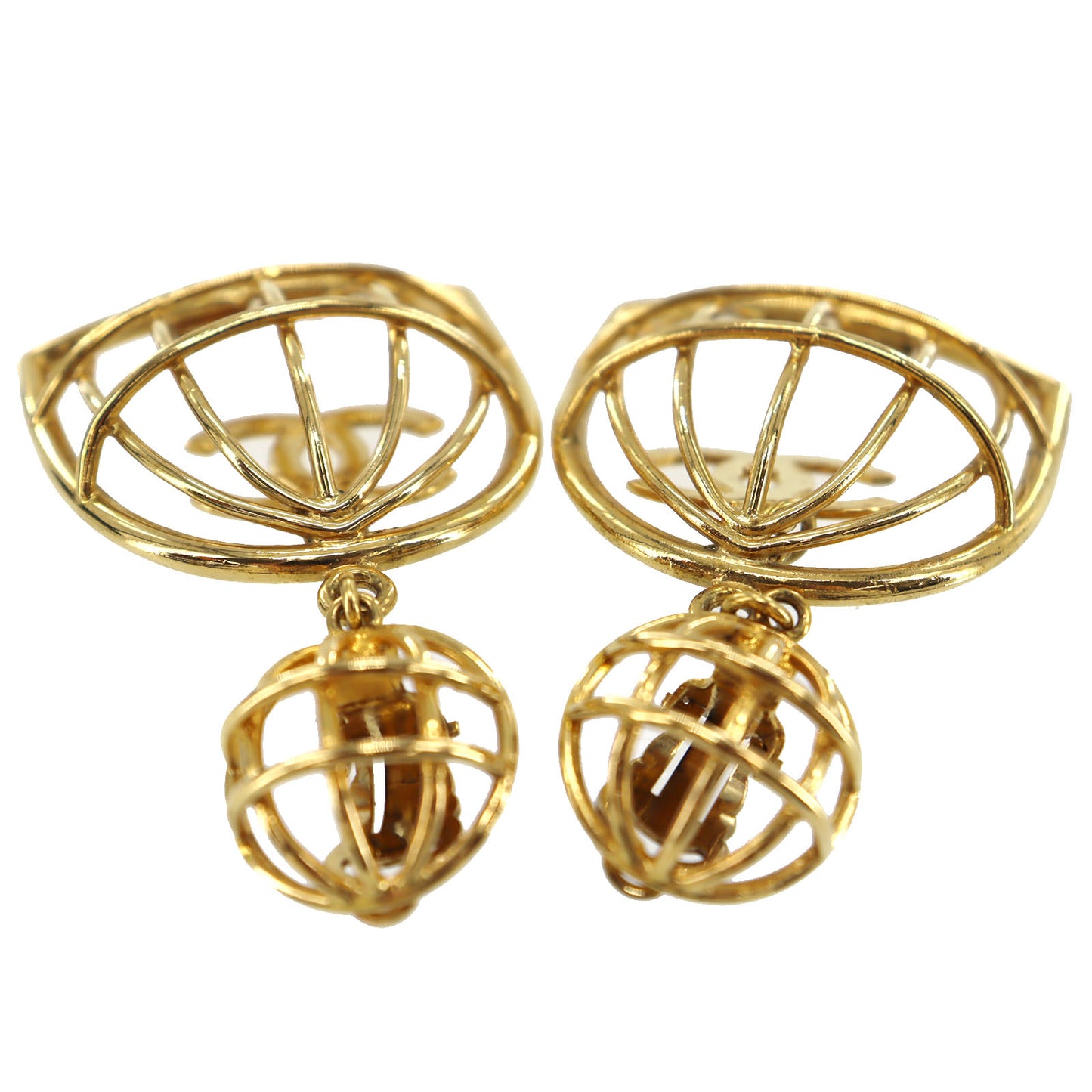 CHANEL CC Logo Earrings Gold Clip-On 93 A #BU537