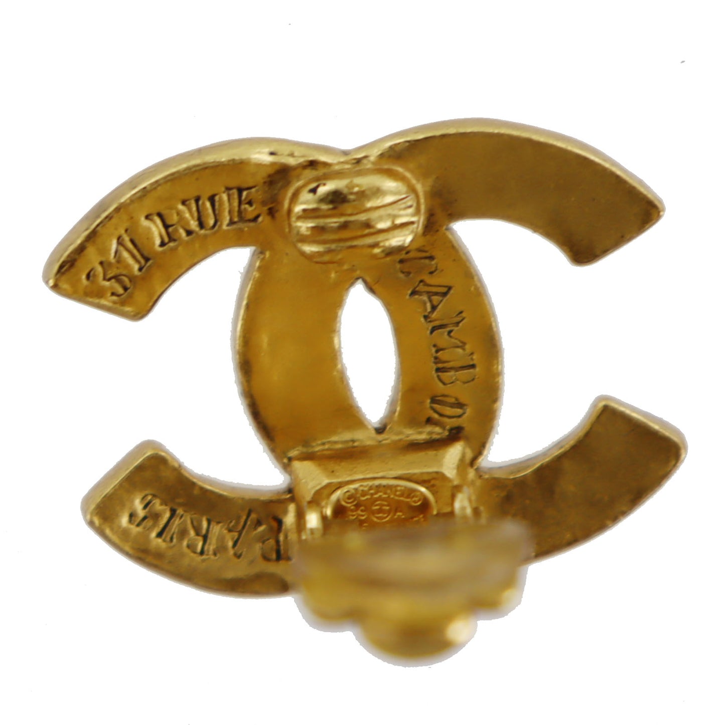 CHANEL CC Logos Earrings Gold Clip-On 99A #CA589