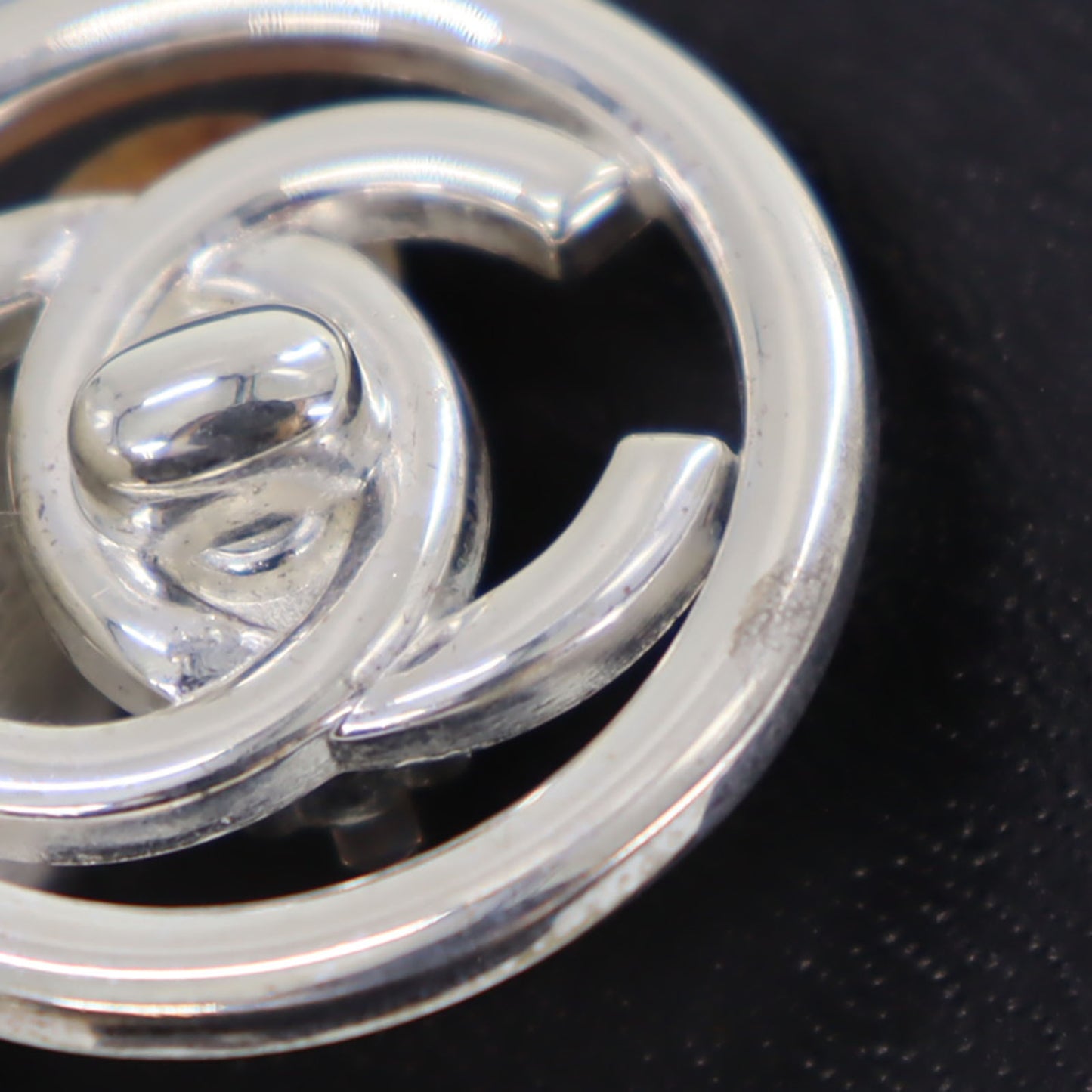CHANEL CC Logos Circle Earrings Silver Clip-On 97 P #CH389