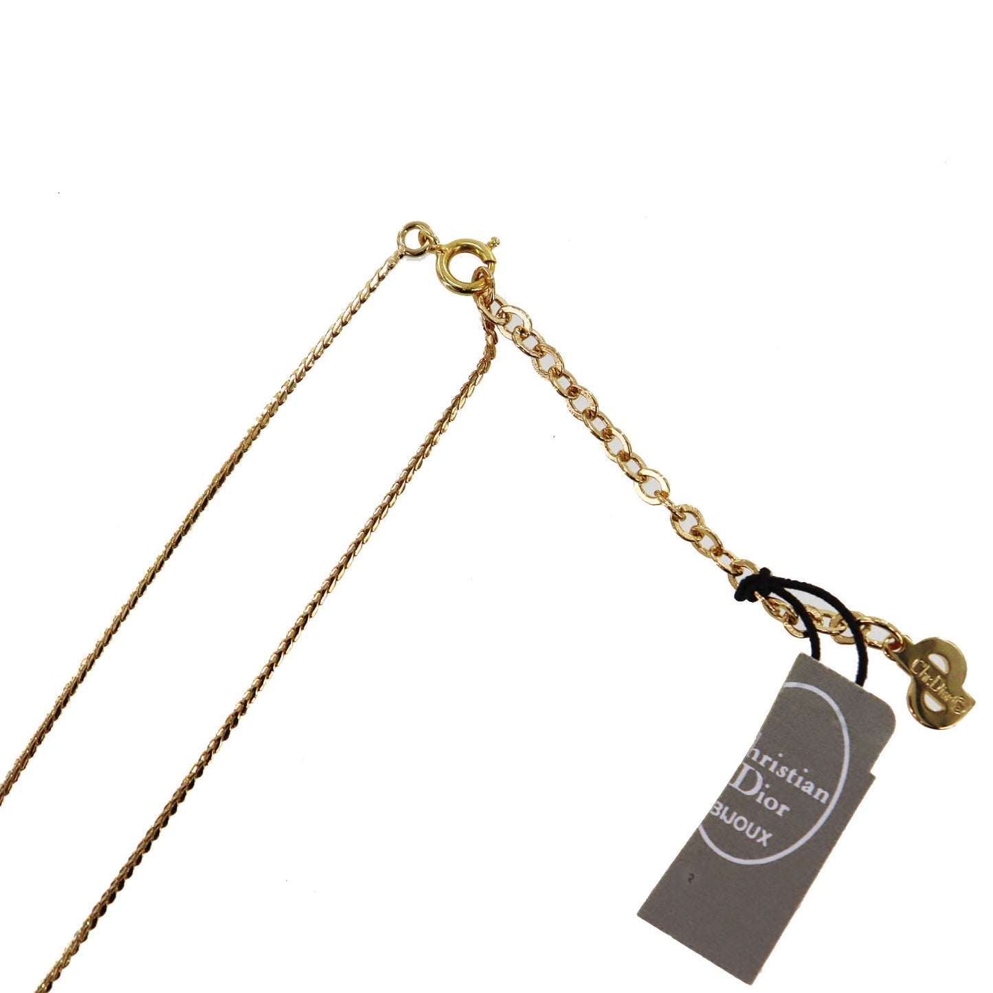 Christian Dior CD Logo Rhinestone Chain Necklace Gold #BO696