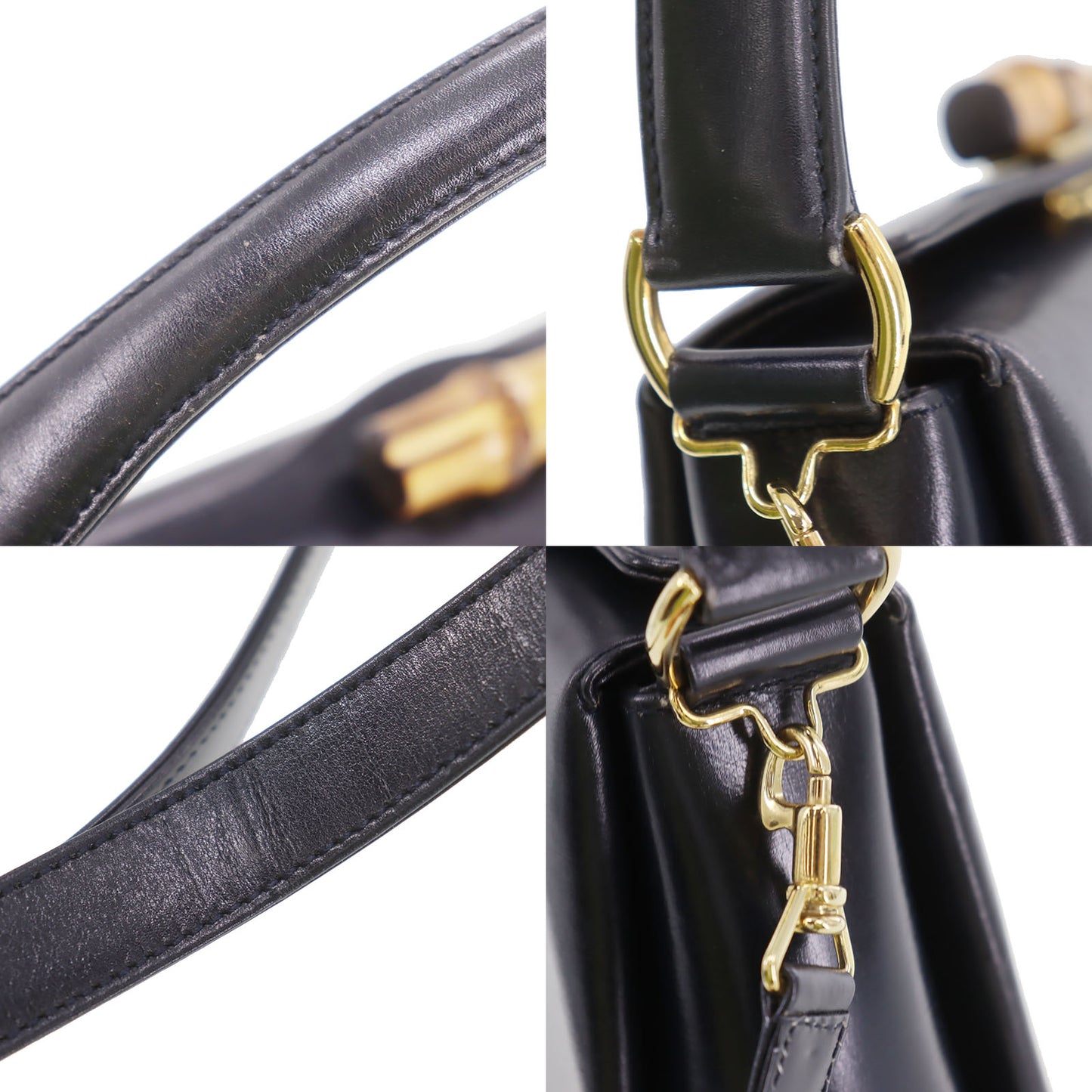 GUCCI Bamboo 2Way Shoulder Handbag Black Leather #CN677