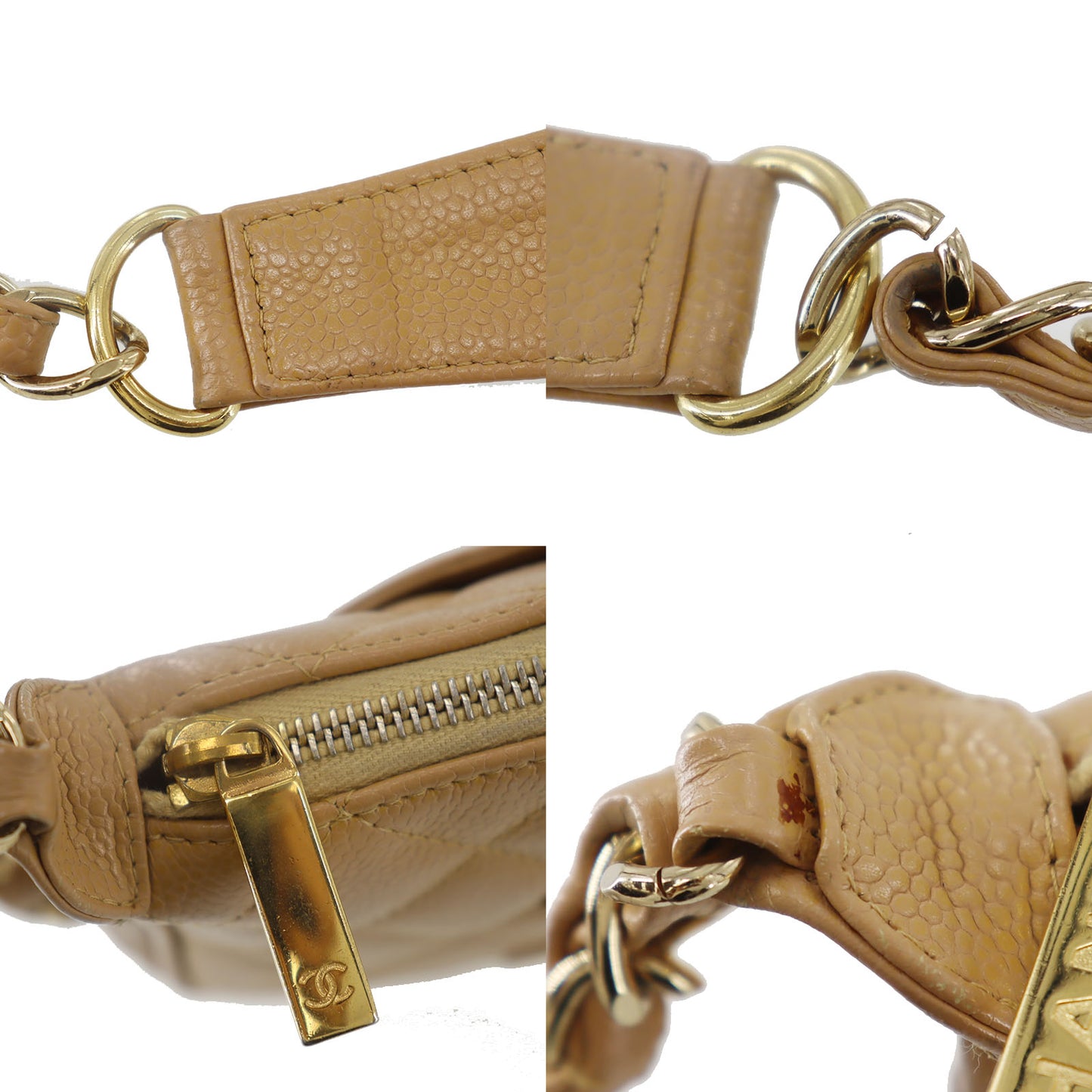 CHANEL CC Logo Shoulder Bag Beige Leather #CS561