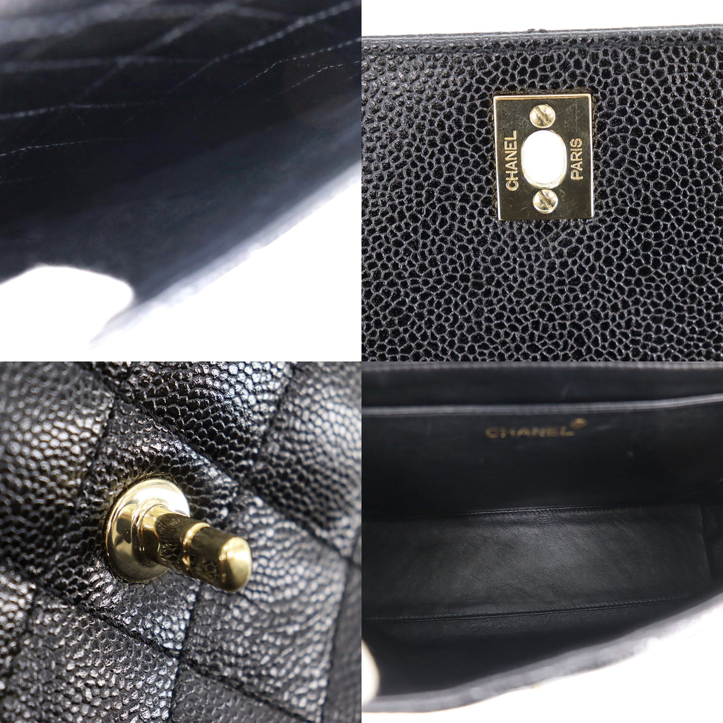 CHANEL CC Used Handbag Black Caviar Skin Leather #CE208