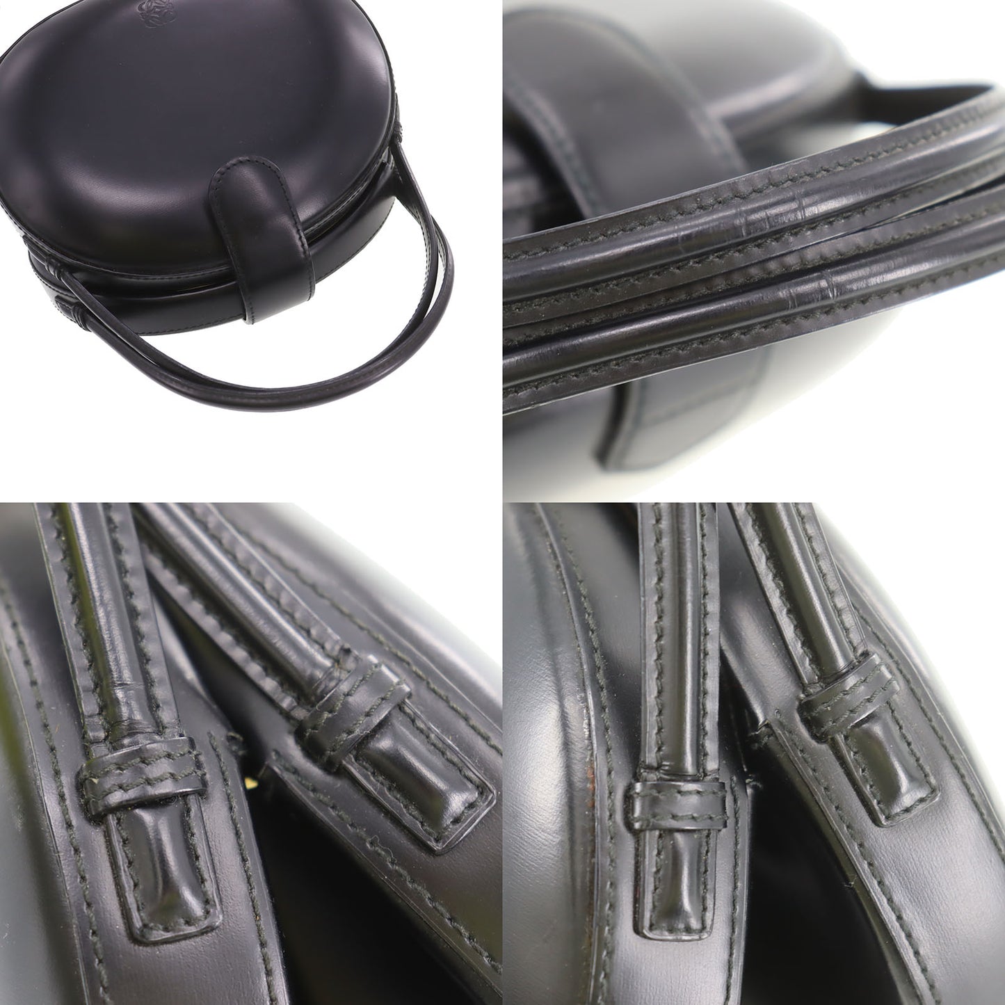 LOEWE Logos Round Handbag Black Leather #BU453