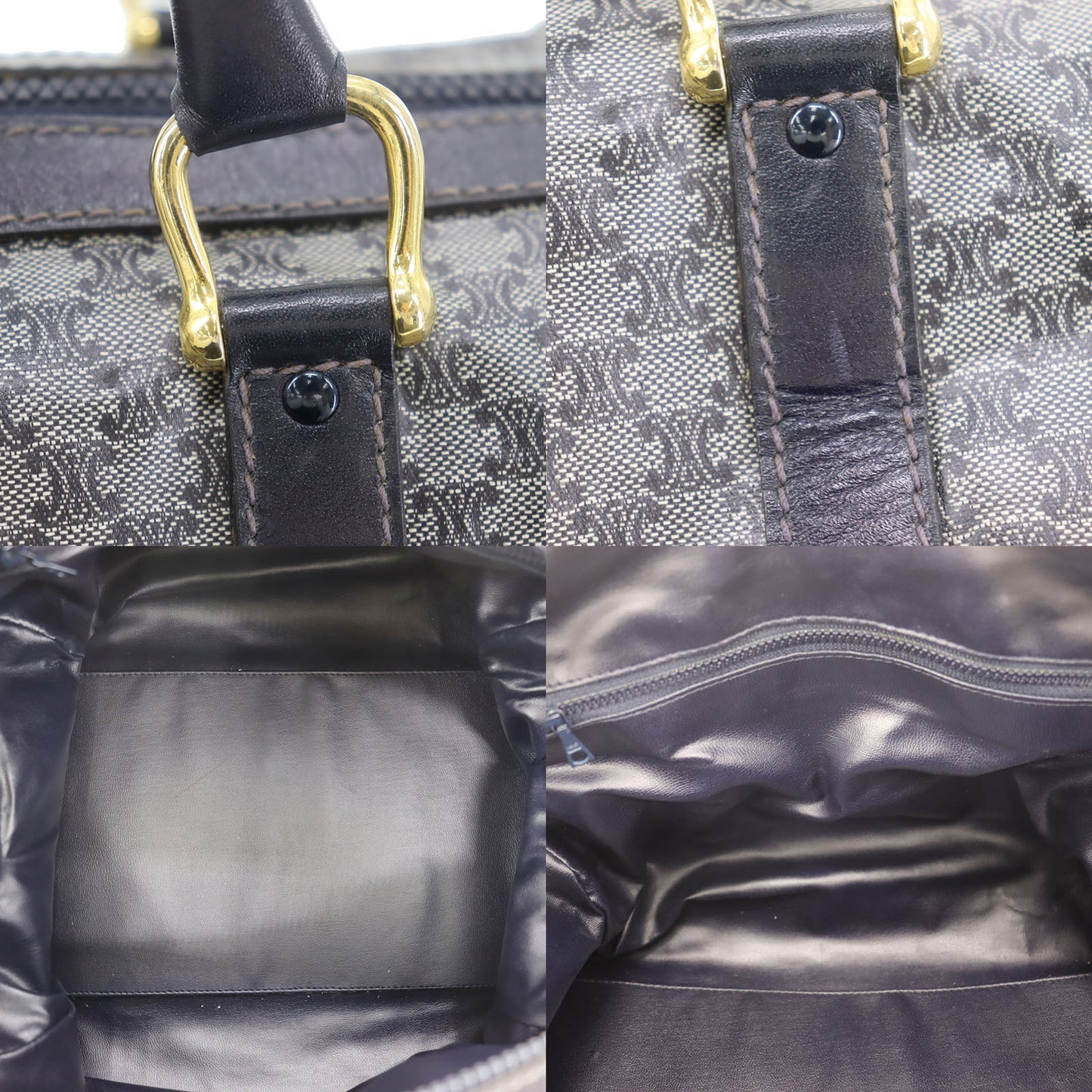 CELINE Macadam Pattern Boston Handbag Navy PVC Leather #AH231