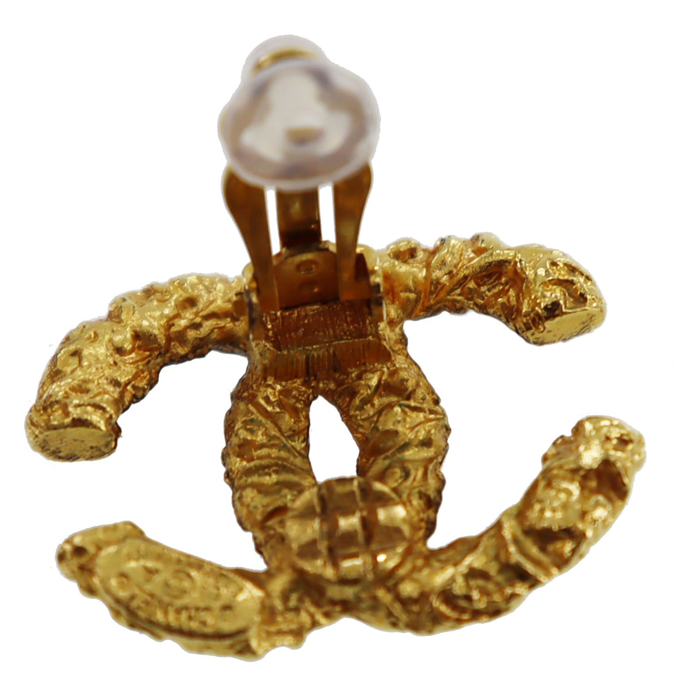 CHANEL CC Logos Earrings Gold Clip-On Vintage 03A #AG849