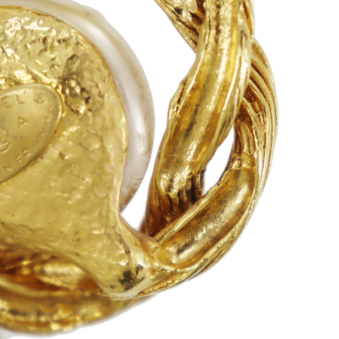 CHANEL CC Circle Pin Brooch Gold Plated Pearl 94A #CG797