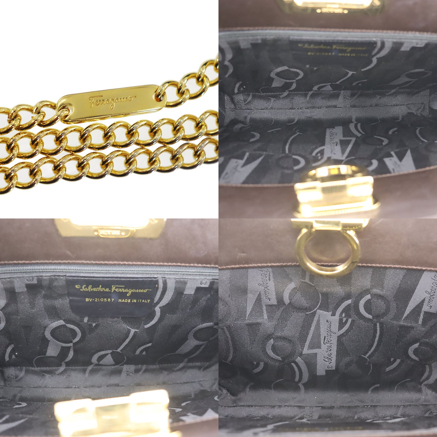 Salvatore Ferragamo Gancini 2Way Clutch Shoulder Bag Brown Leather #AG134