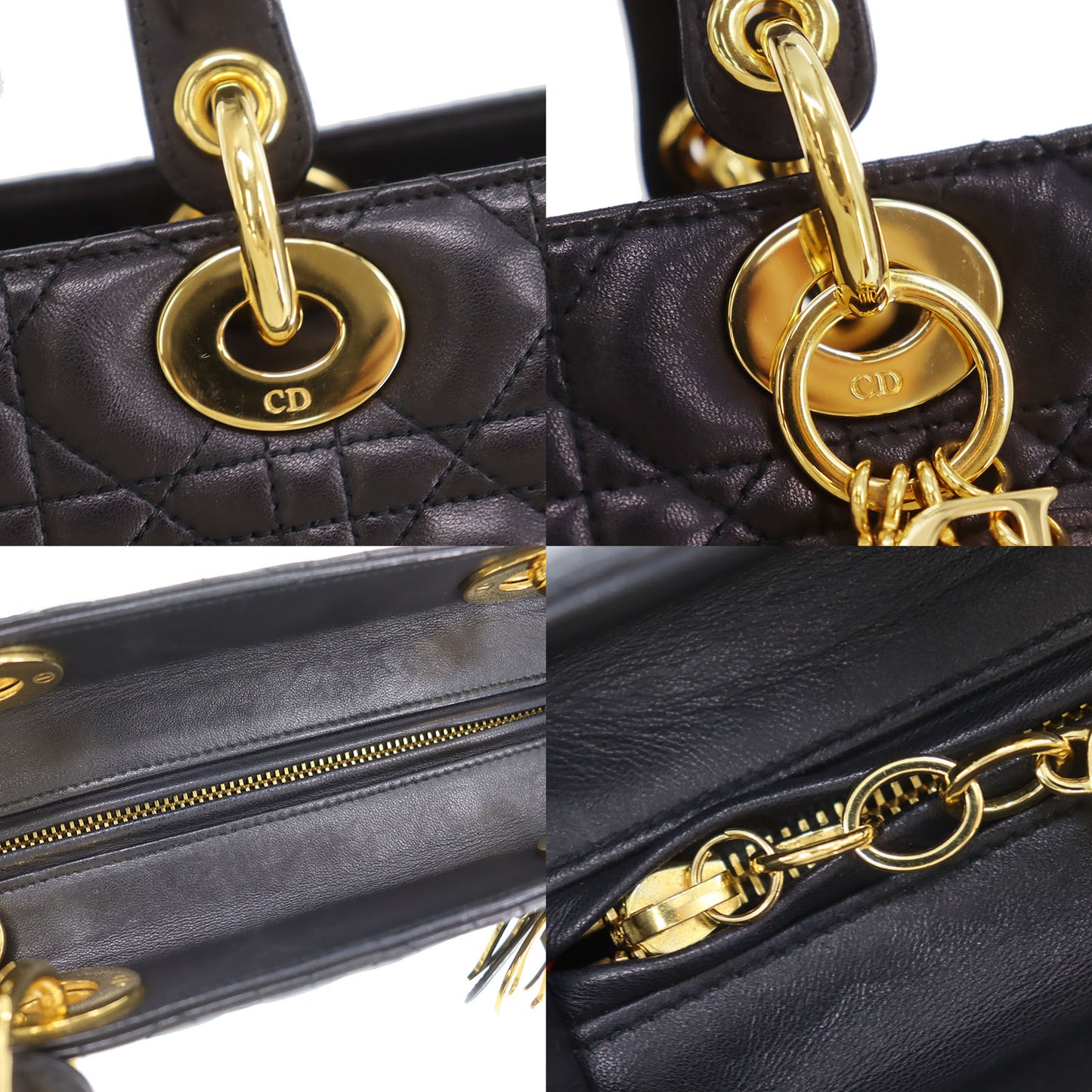 Christian Dior Lady Dior 2way Shoulder Handbag Black Leather #DA755