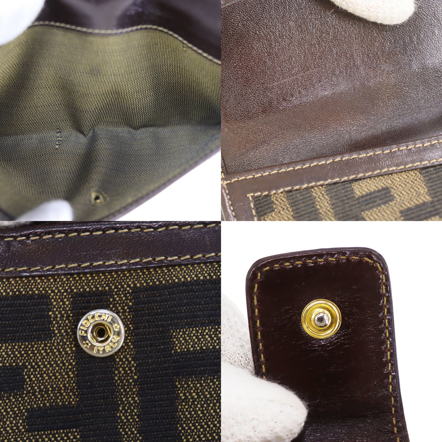 FENDI Zucca Bi-fold Long Wallet Brown Canvas Leather #CN100
