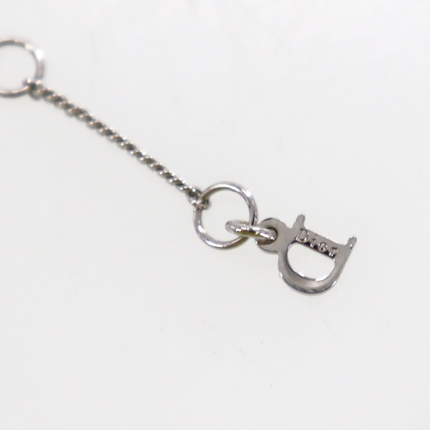 Christian Dior Heart Rhinestones Chain Necklace Silver #ED16