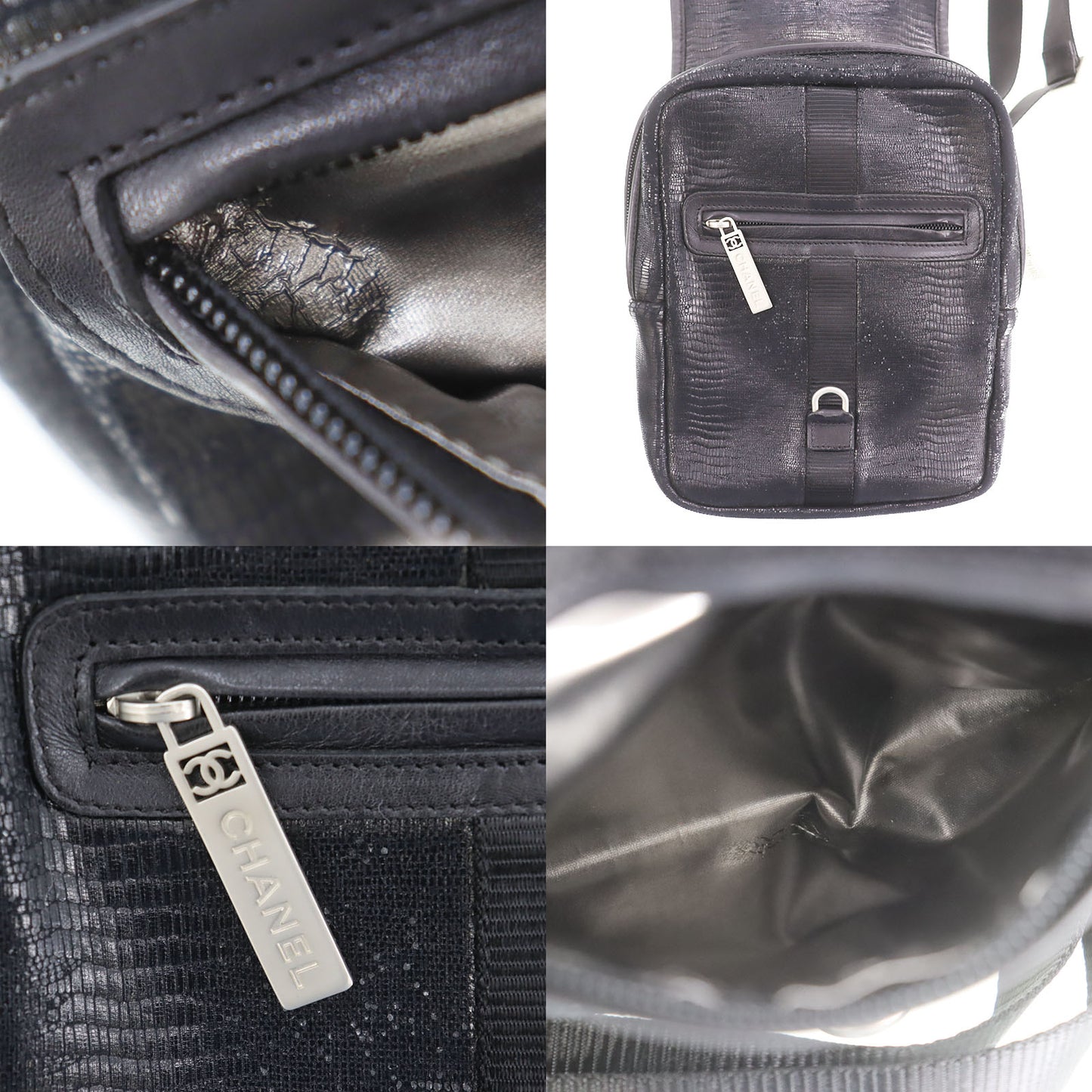 CHANEL Sports Line Crossbody Shoulder Bag Black Nylon Leather #CP936