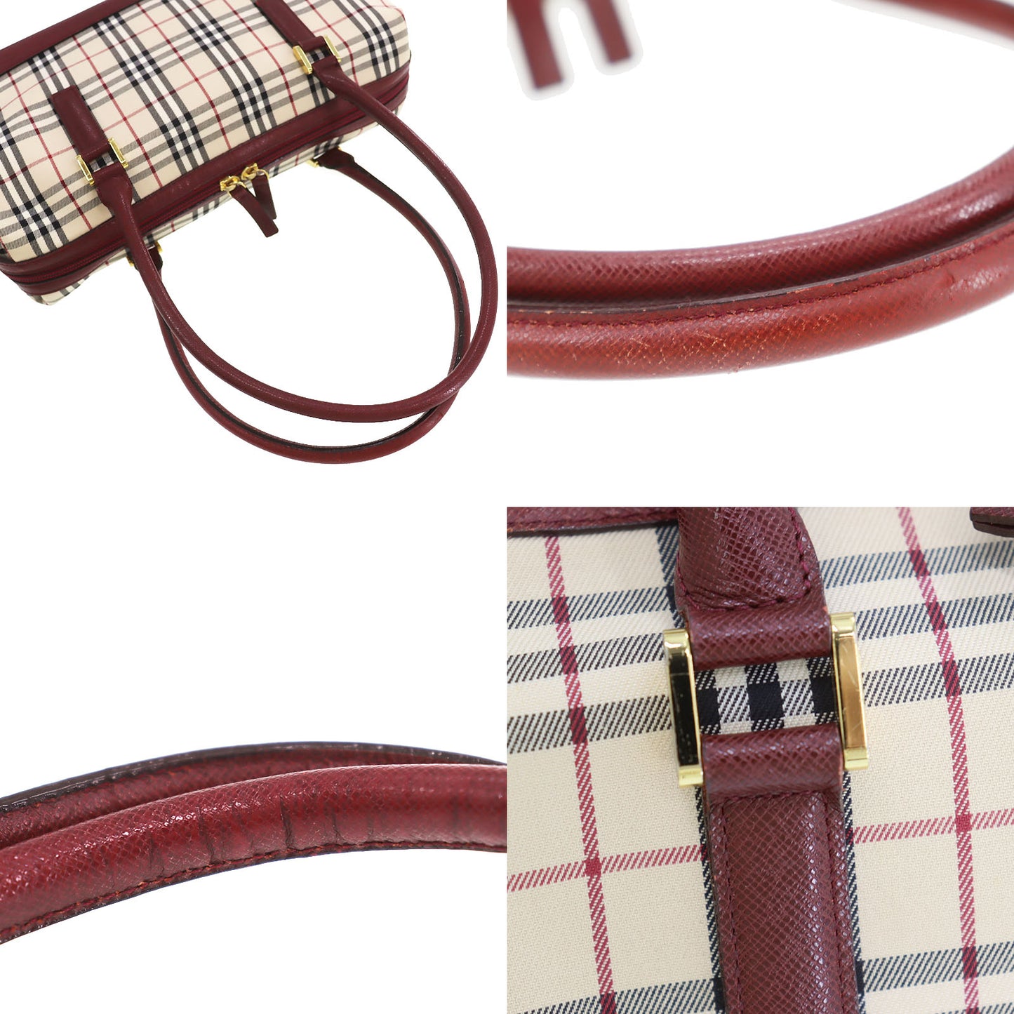 Burberry Nova Check Handbag Beige Bordeaux Canvas #ED518