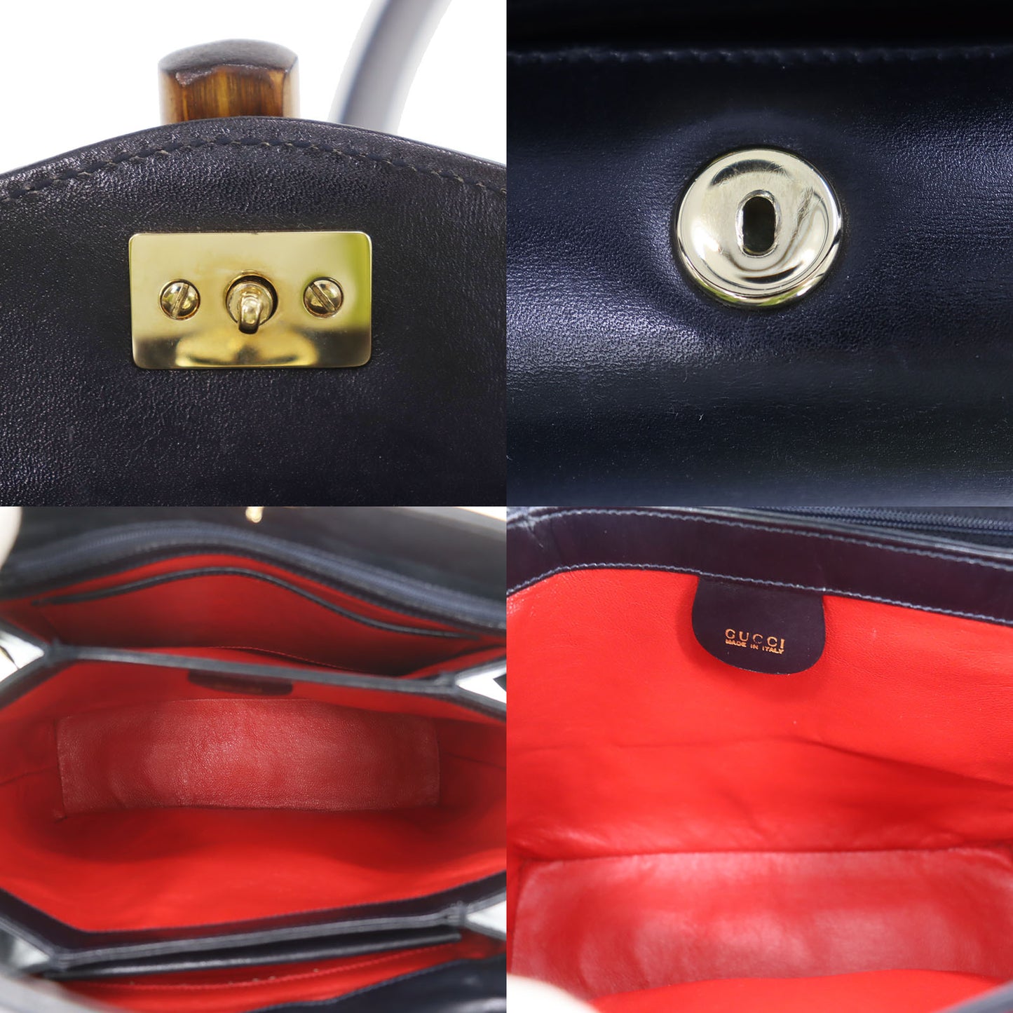 GUCCI Bamboo 2Way Shoulder Handbag Black Leather #CN677