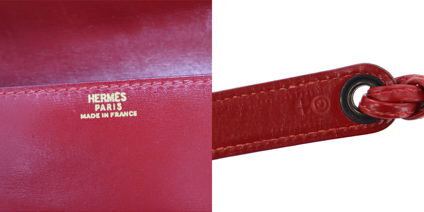 HERMES Waist Pouch Bag Red Leather #BP773