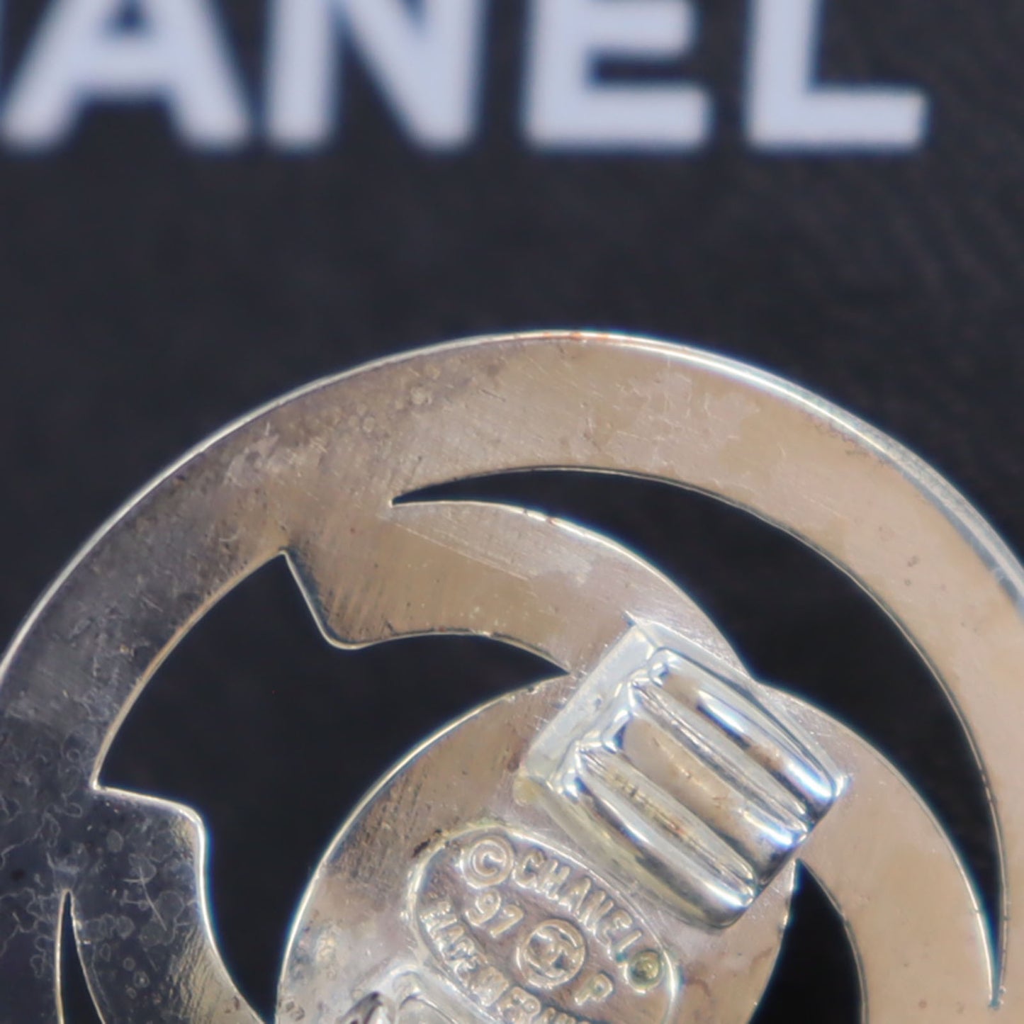 CHANEL CC Logos Circle Earrings Silver Clip-On 97 P #CH389