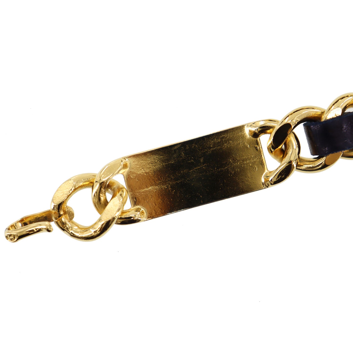 CHANEL CC Logos Chain Waist Belt Gold Navy Leather #BT761