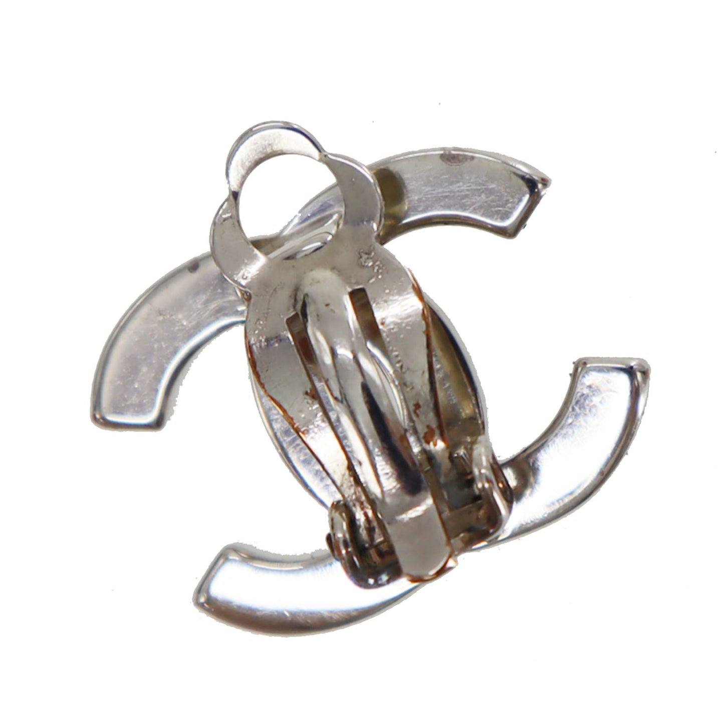 CHANEL CC Logos Earrings Silver Clip-On 98 P #CG63