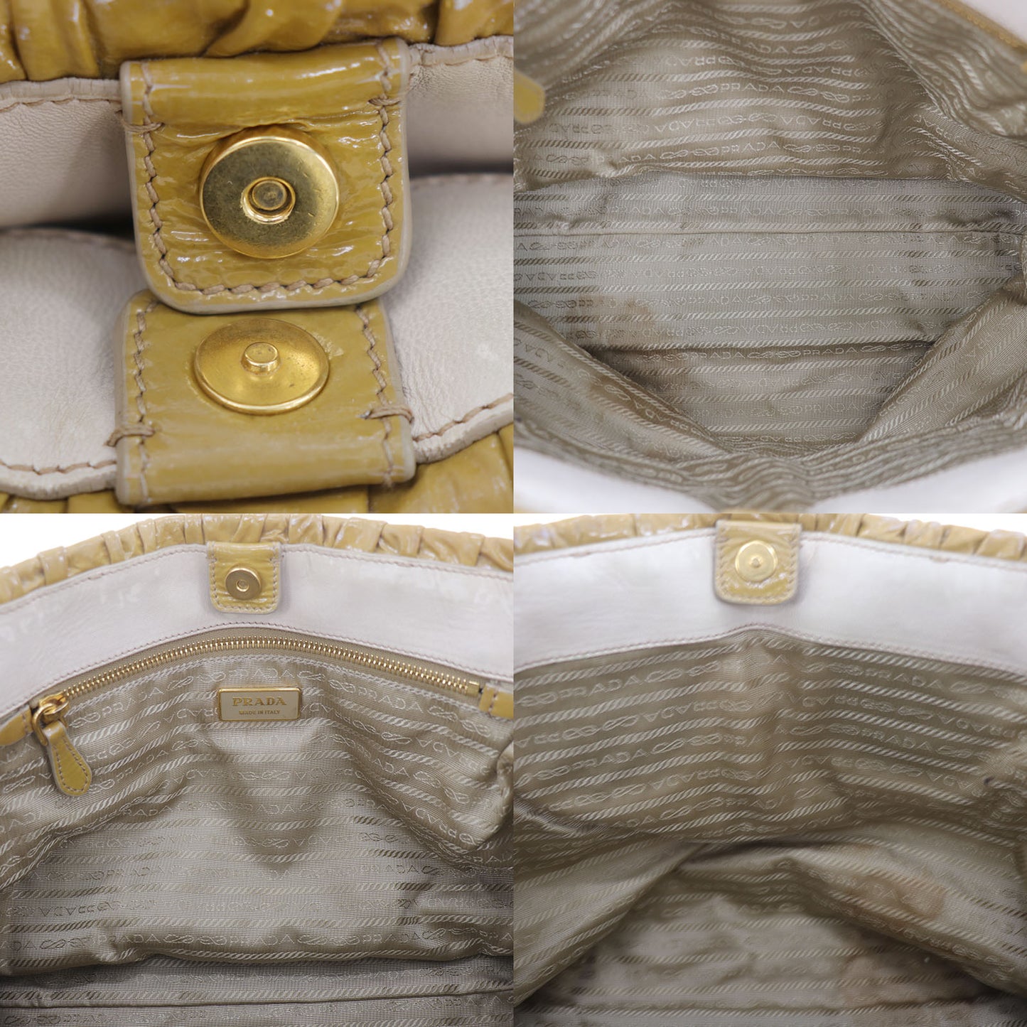 PRADA Gather 2way Shoulder Handbag Brown Patent Leather #EH304