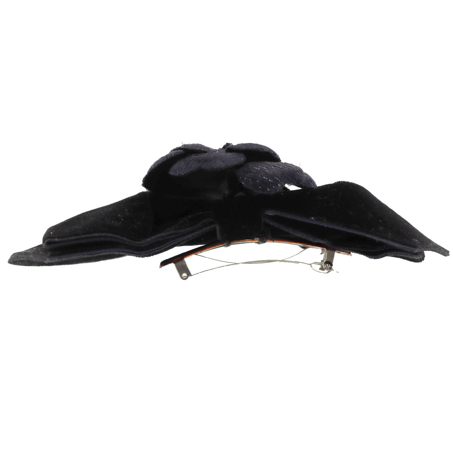 CHANEL Barrette Camellia Ribbon Black Suede #AH305